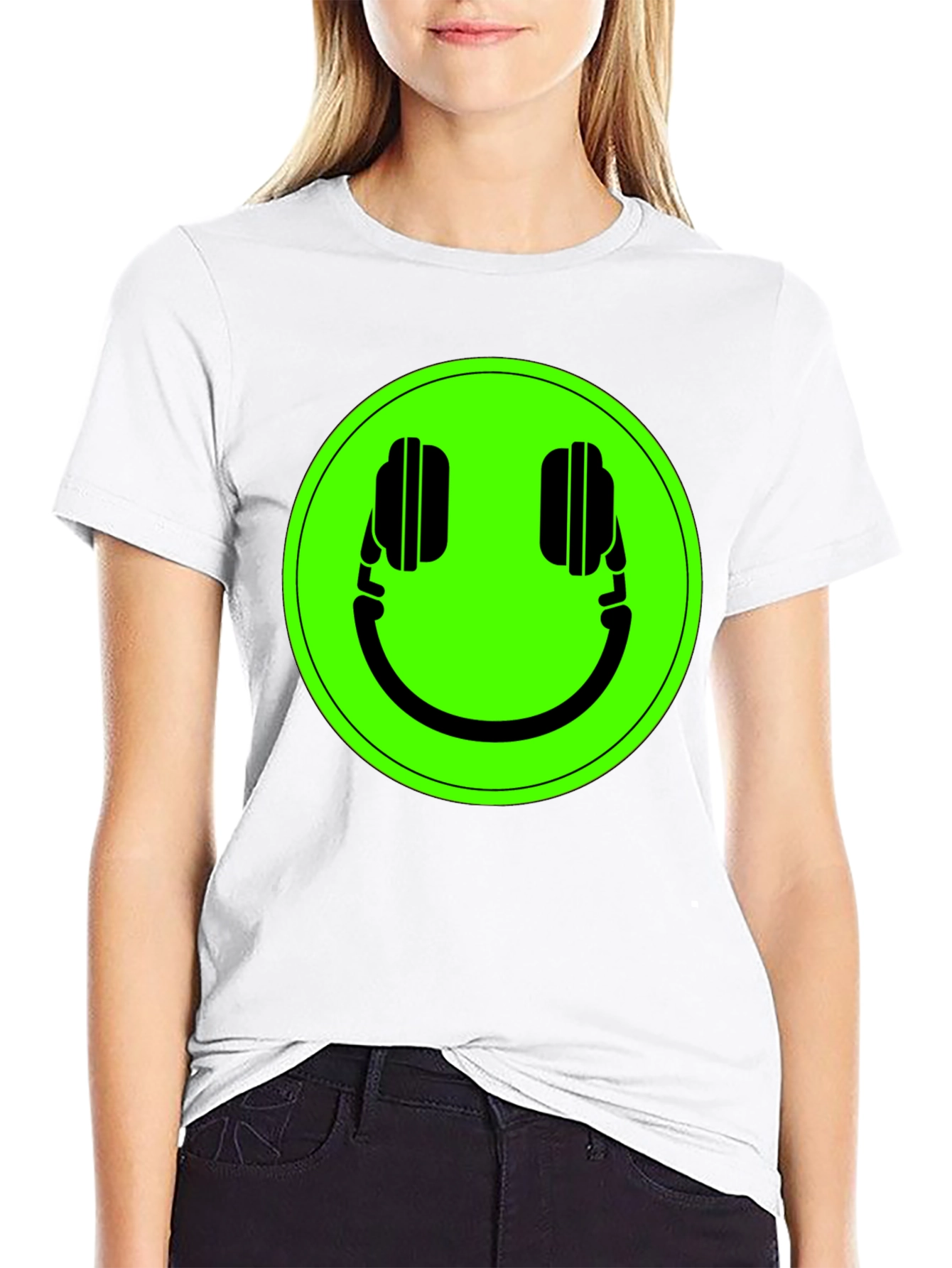 Smiley Headphone Graphic Tee - Black