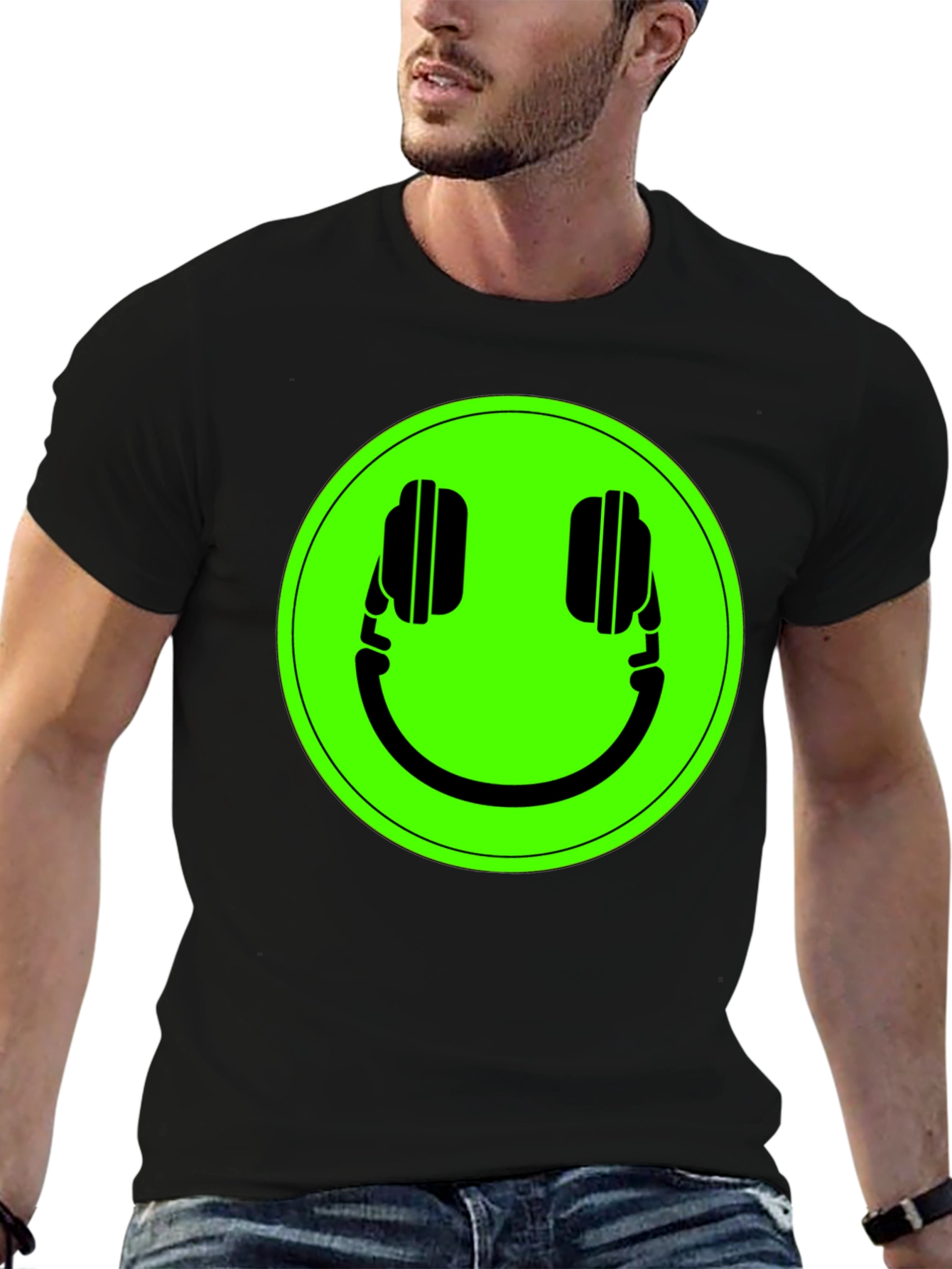 Smiley Headphone Graphic Tee - Black