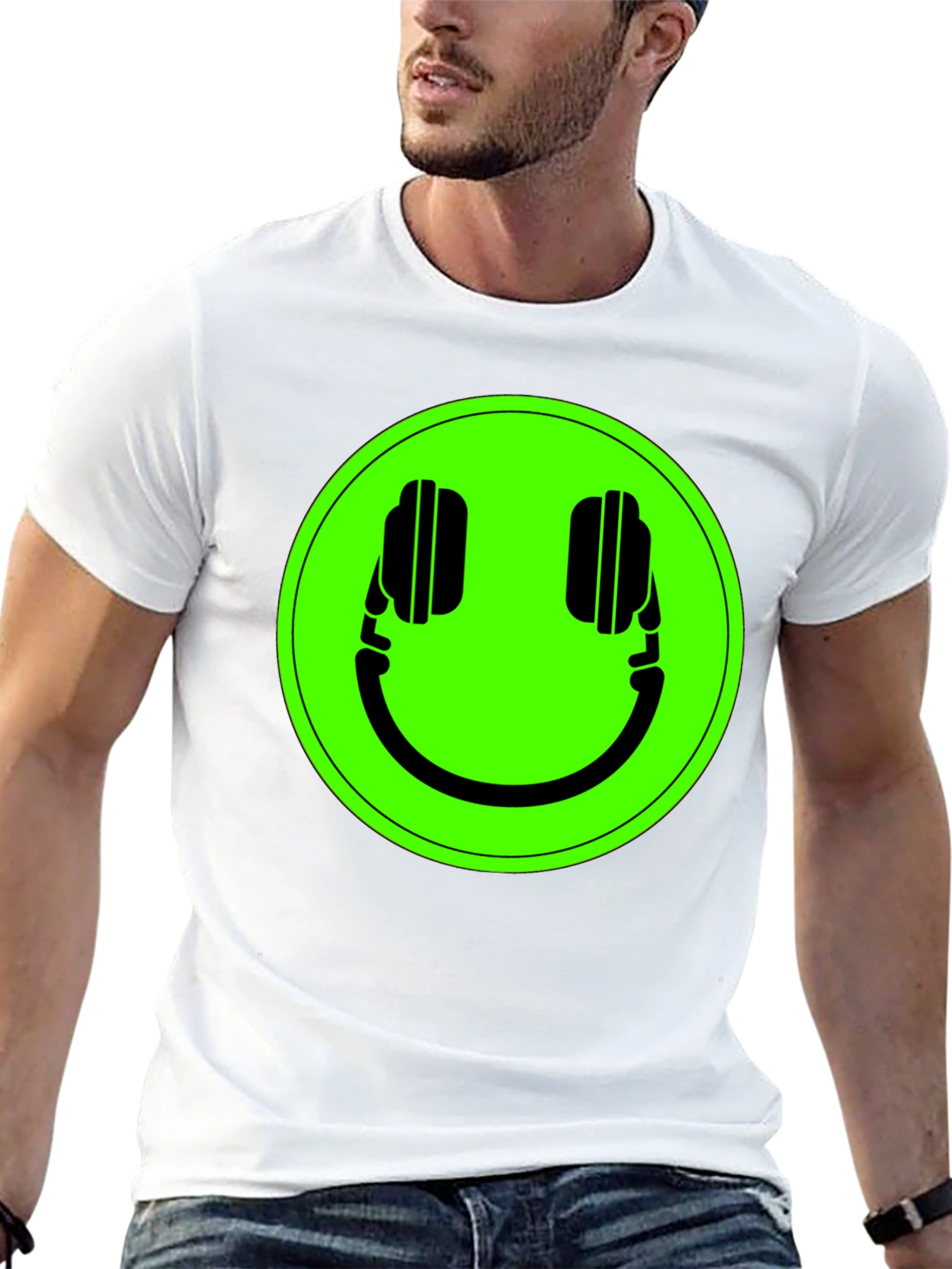 Smiley Headphone Graphic Tee - Black