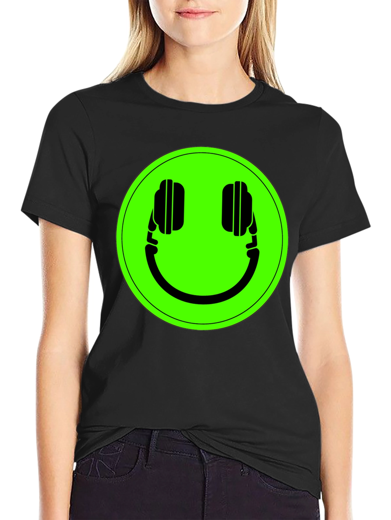 Smiley Headphone Graphic Tee - Black