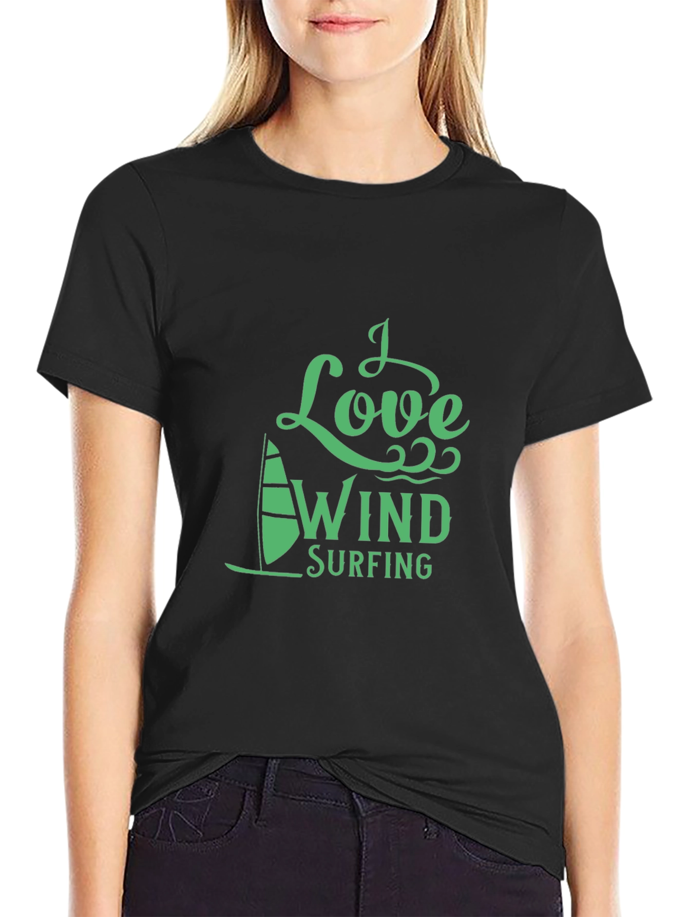 I Love Windsurfing Graphic Tee - Black