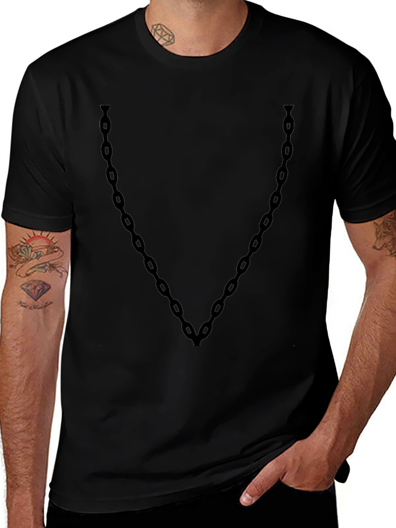 Mens Black Chain Graphic T-Shirt