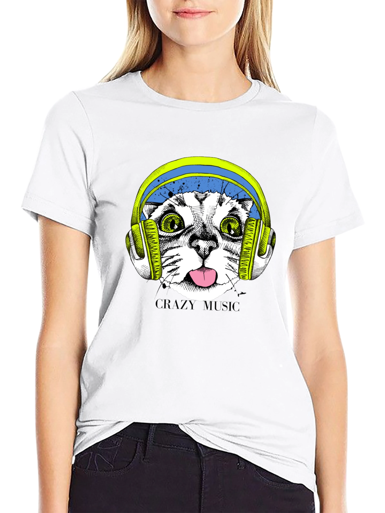 Crazy Music Cat Tee - Fun Graphic T-Shirt