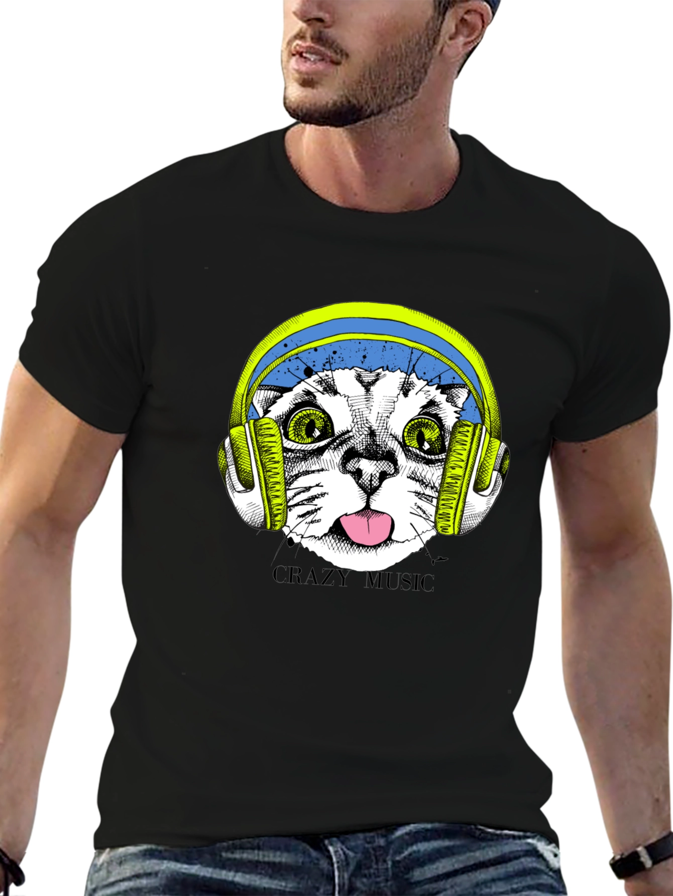 Crazy Music Cat Tee - Fun Graphic T-Shirt