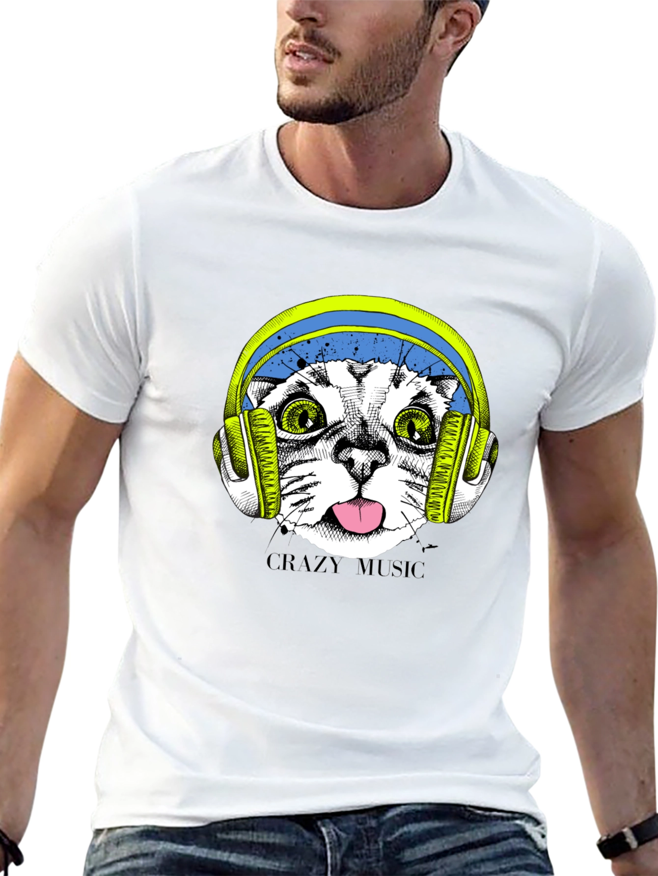 Crazy Music Cat Tee - Fun Graphic T-Shirt