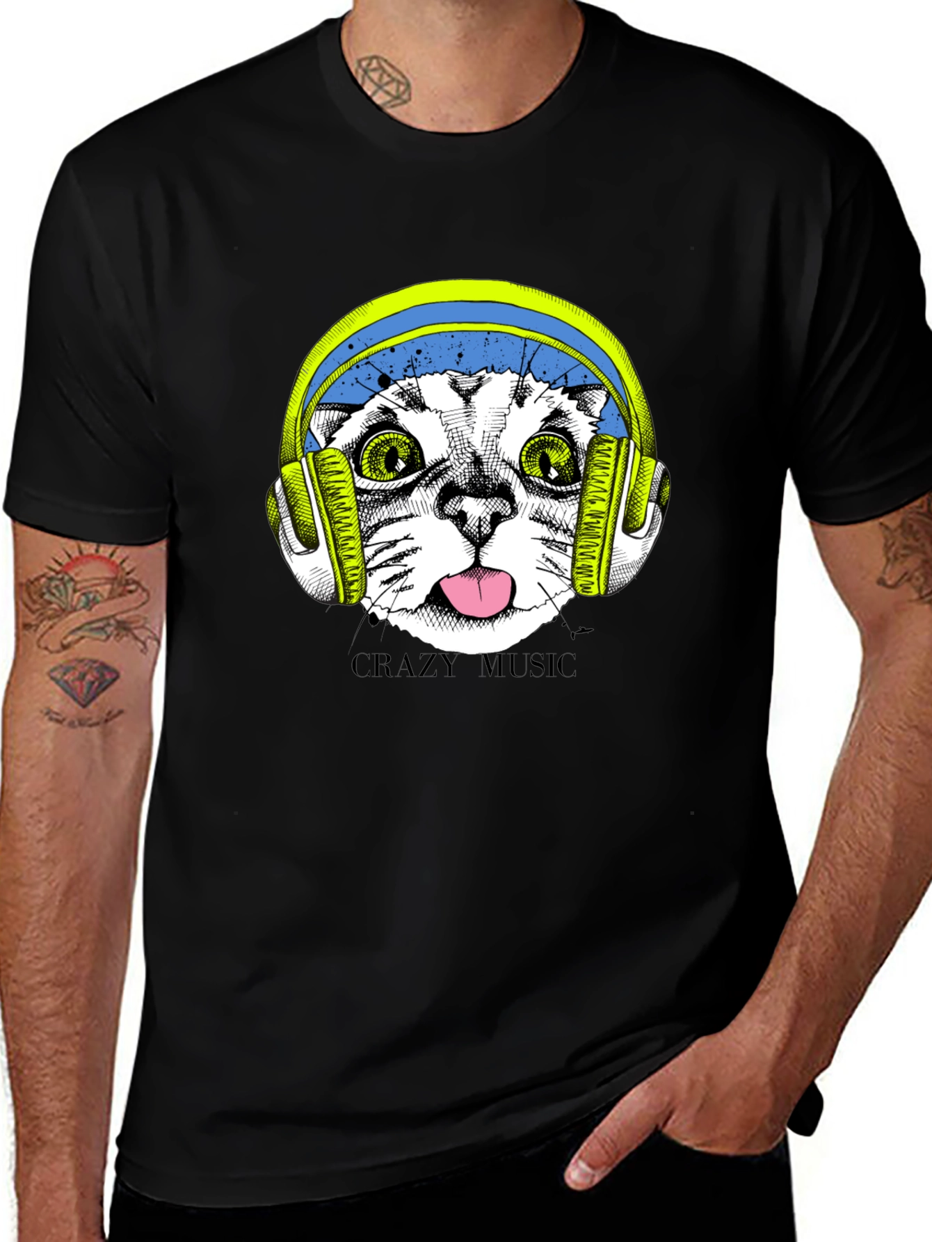 Crazy Music Cat Tee - Fun Graphic T-Shirt