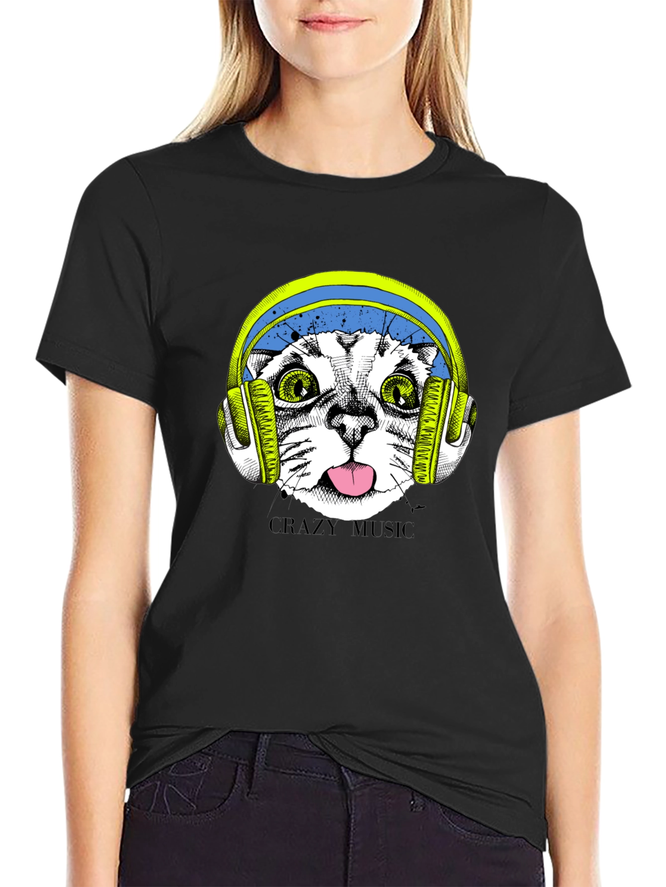 Crazy Music Cat Tee - Fun Graphic T-Shirt