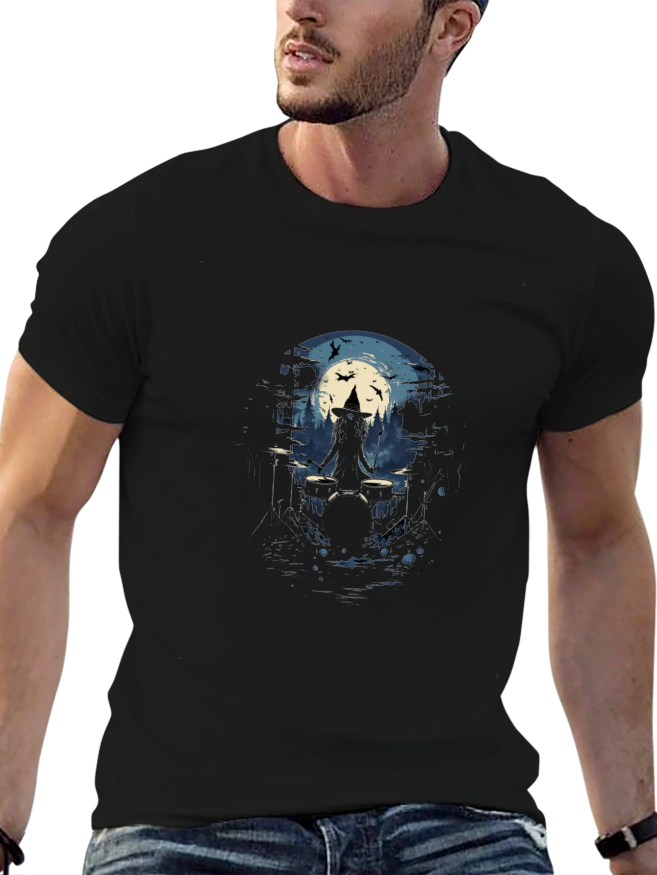 Witch Drummer Tee - Halloween Music Shirt