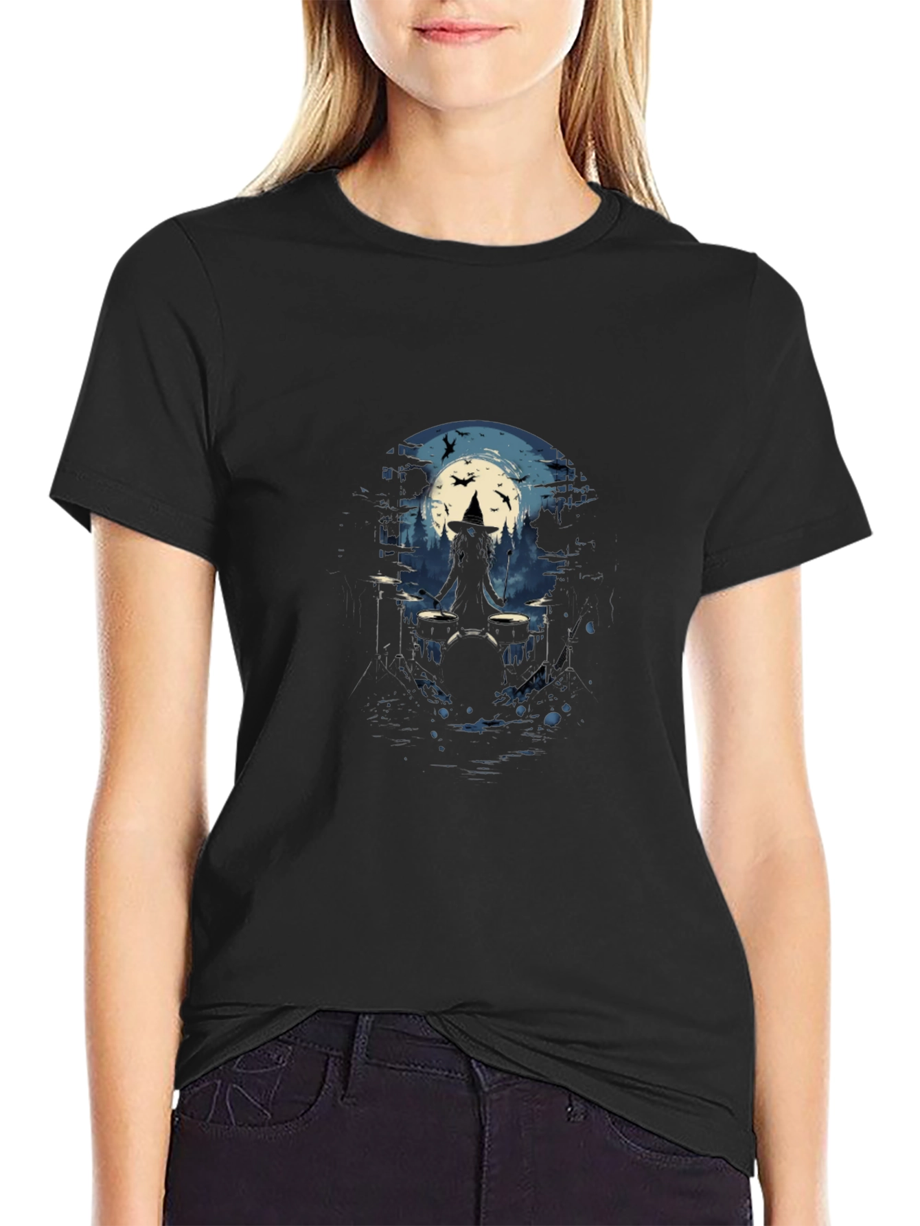 Witch Drummer Tee - Halloween Music Shirt