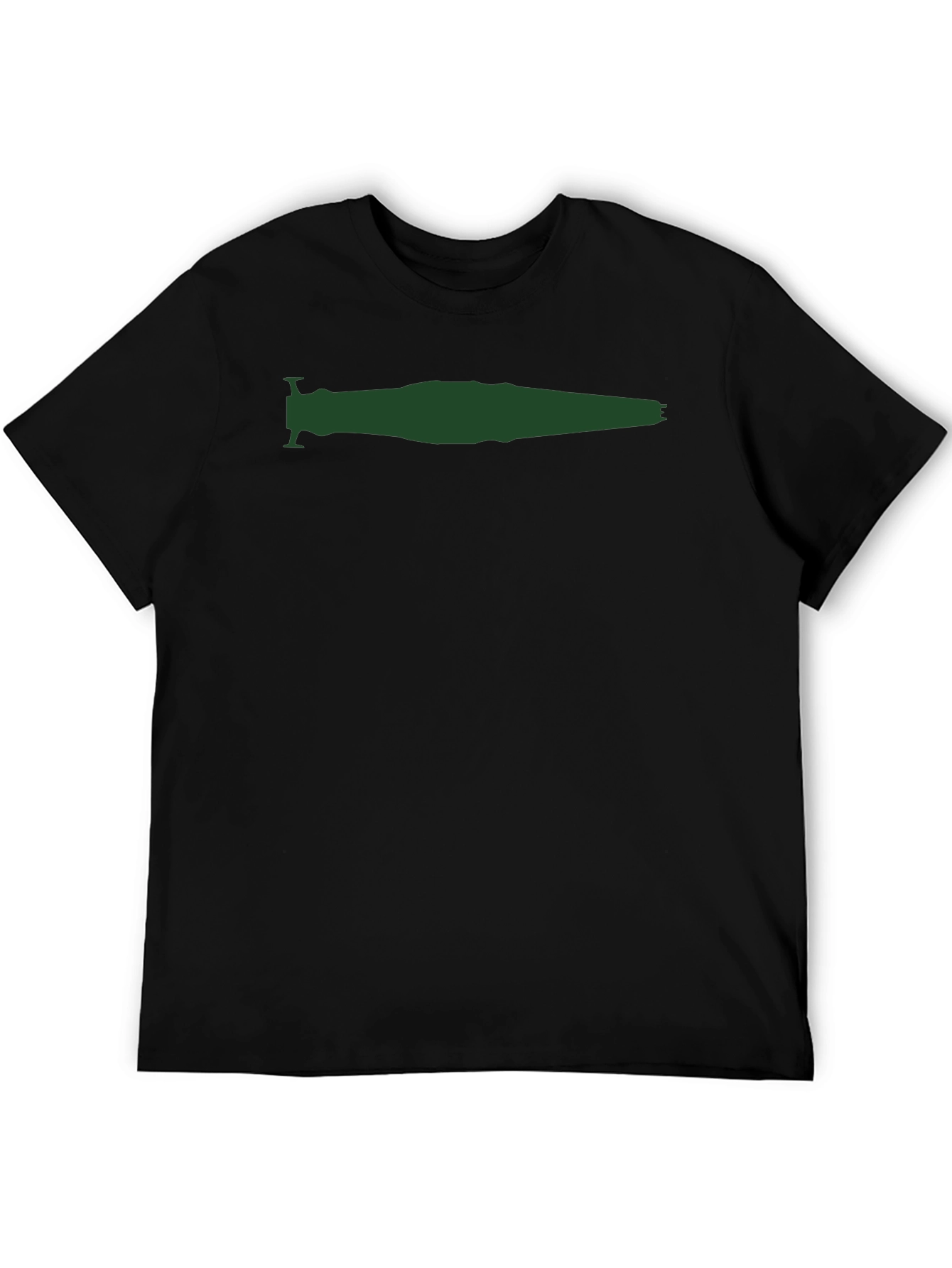 Mens Black T-Shirt with Green Spaceship Silhouette