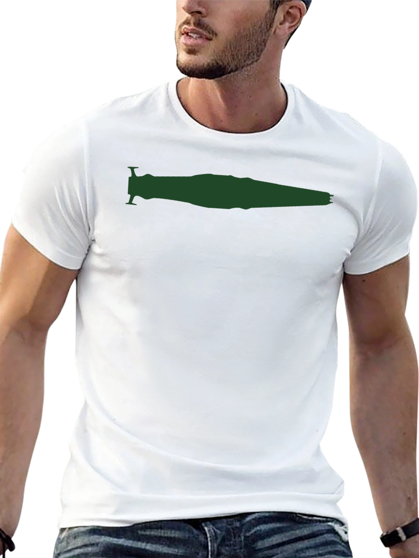 Mens Black T-Shirt with Green Spaceship Silhouette