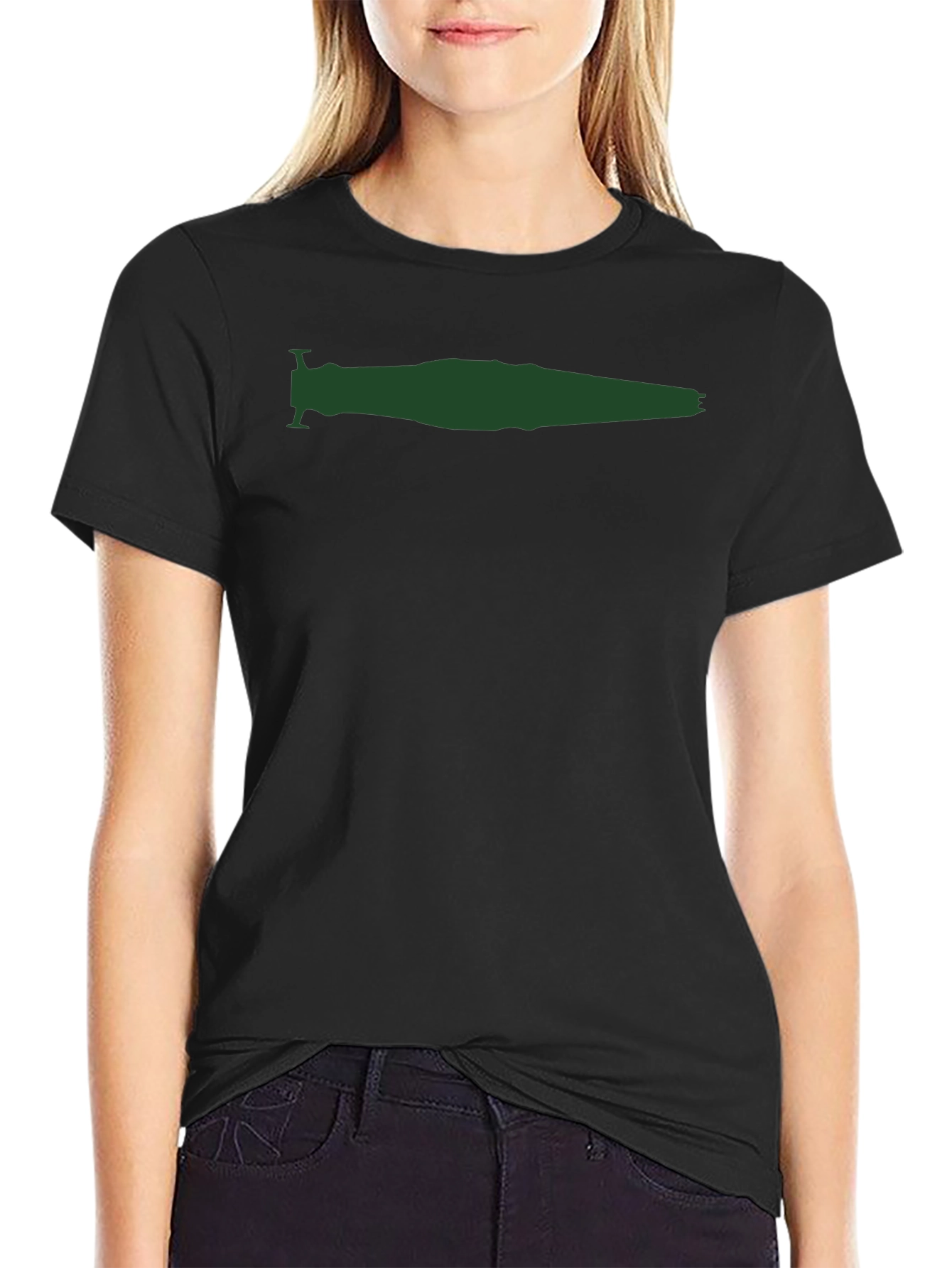 Mens Black T-Shirt with Green Spaceship Silhouette