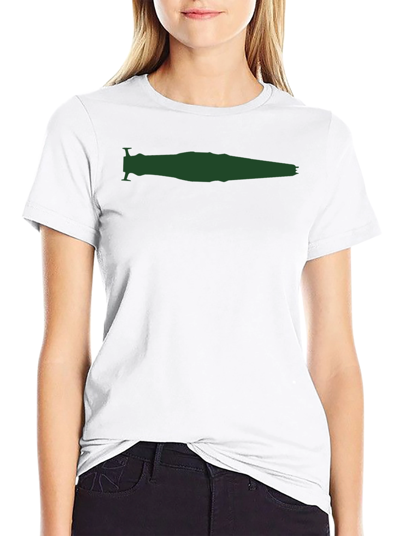 Mens Black T-Shirt with Green Spaceship Silhouette