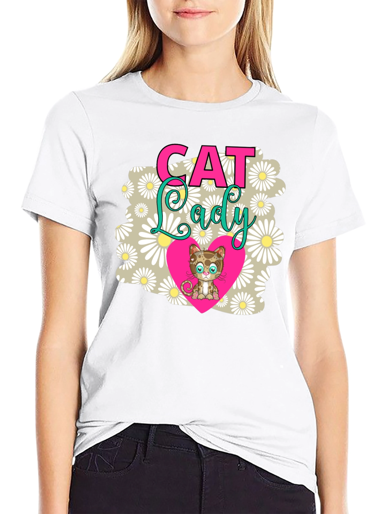 Cat Lady T-Shirt - Cute Kitten Heart Design