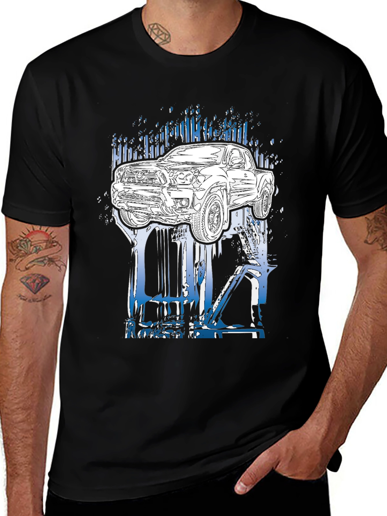 Truck Graphic Tee - Black Cotton T-Shirt