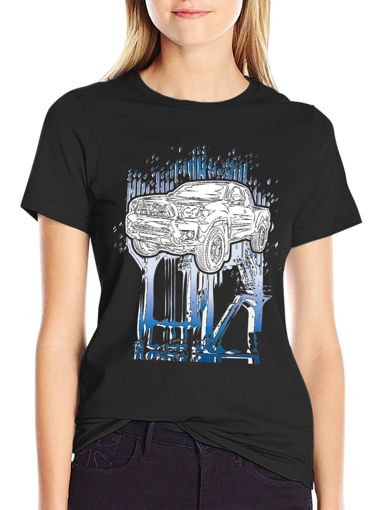 Truck Graphic Tee - Black Cotton T-Shirt