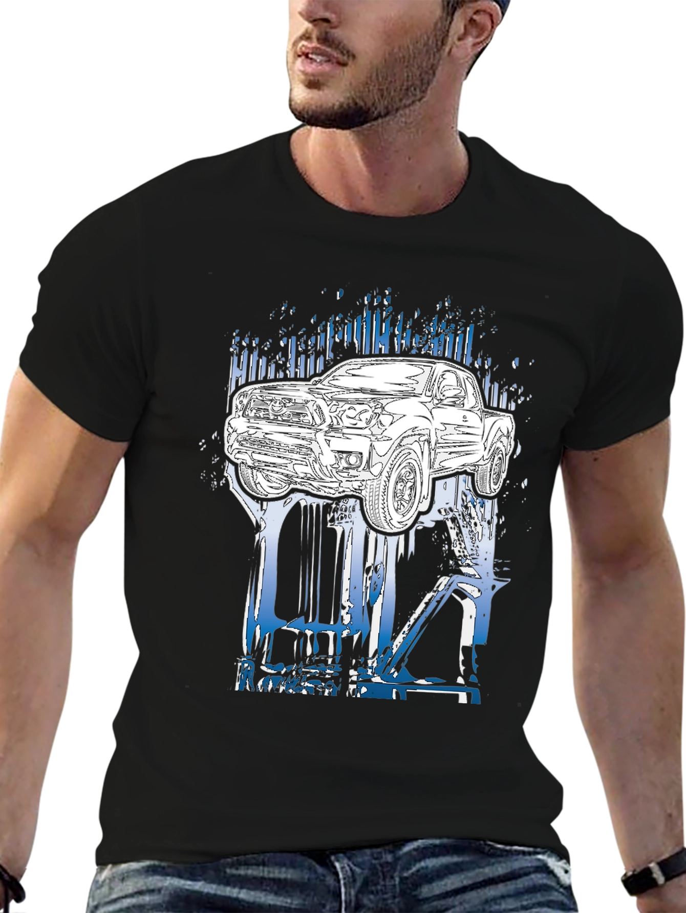 Truck Graphic Tee - Black Cotton T-Shirt