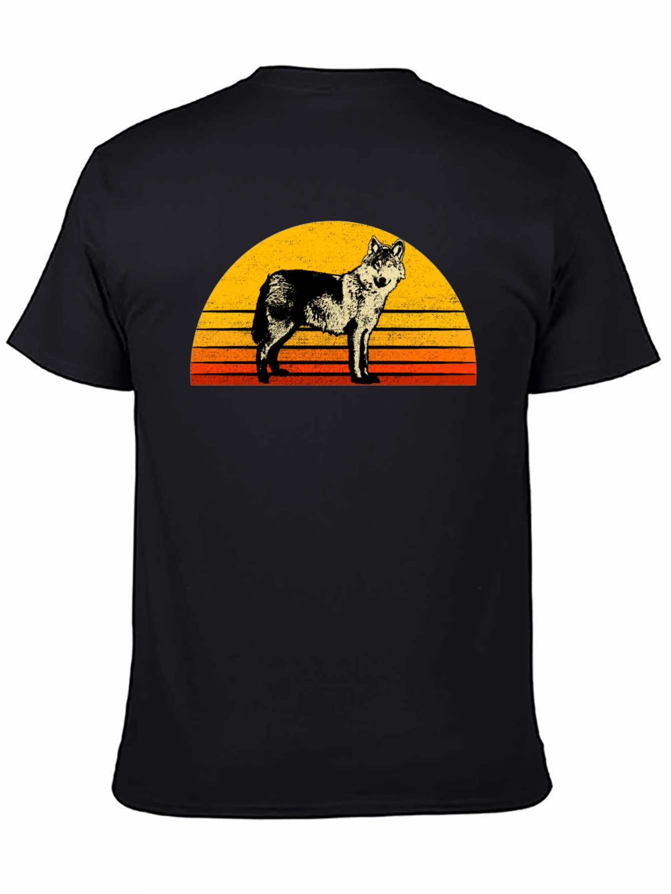 Retro Wolf Sunset Graphic Tee - Black