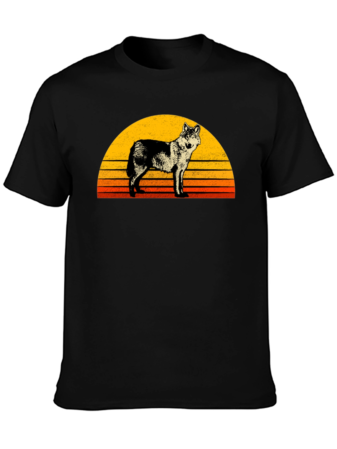 Retro Wolf Sunset Graphic Tee - Black