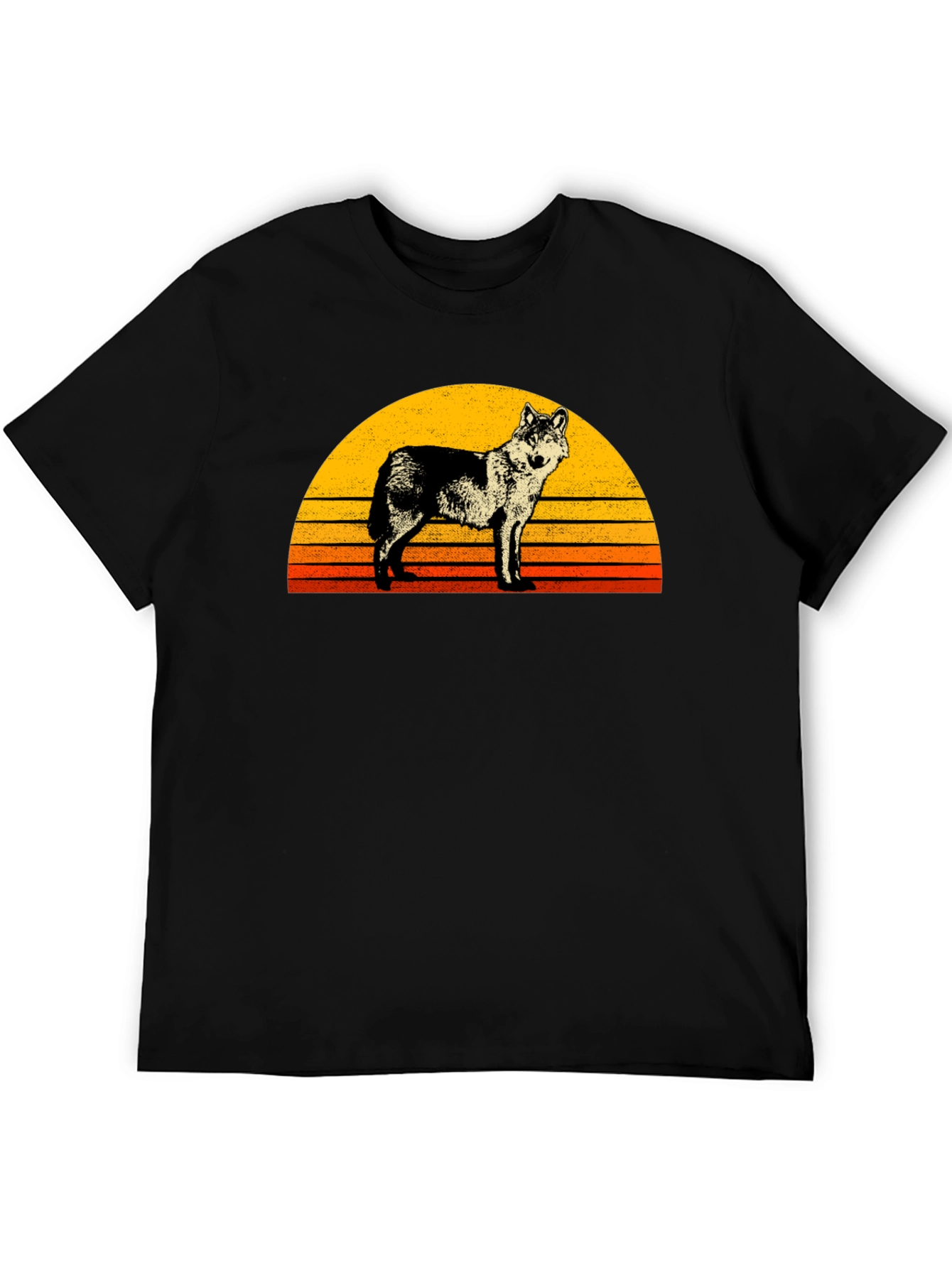 Retro Wolf Sunset Graphic Tee - Black