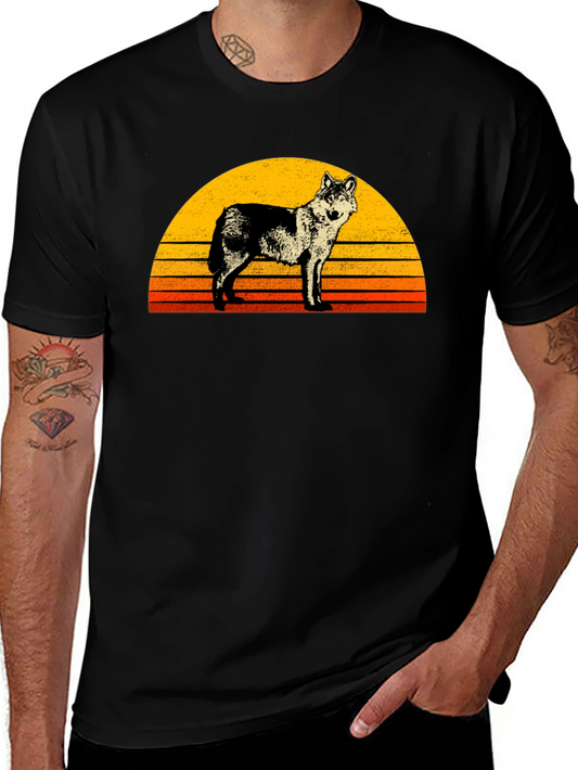 Retro Wolf Sunset Graphic Tee - Black