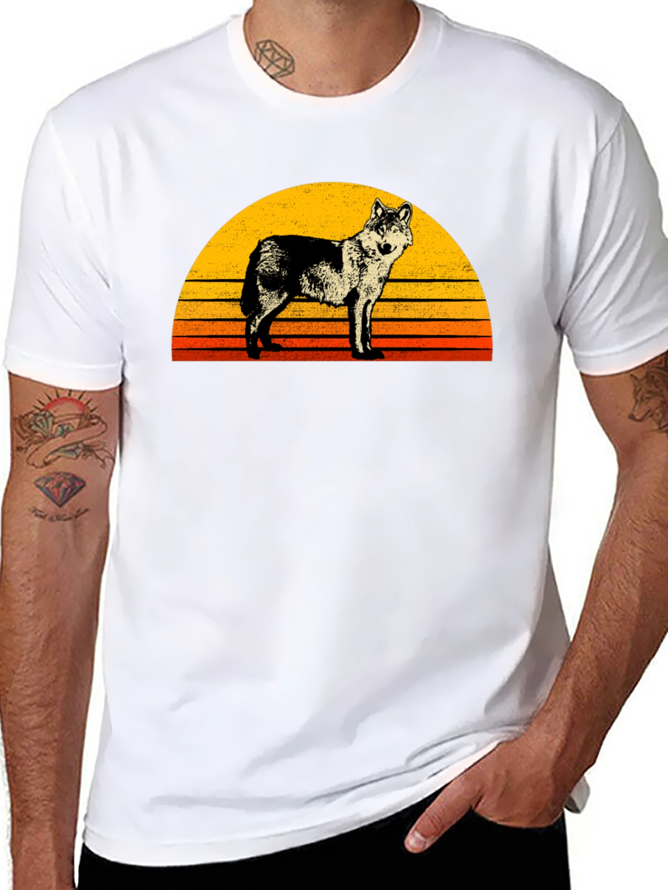 Retro Wolf Sunset Graphic Tee - Black
