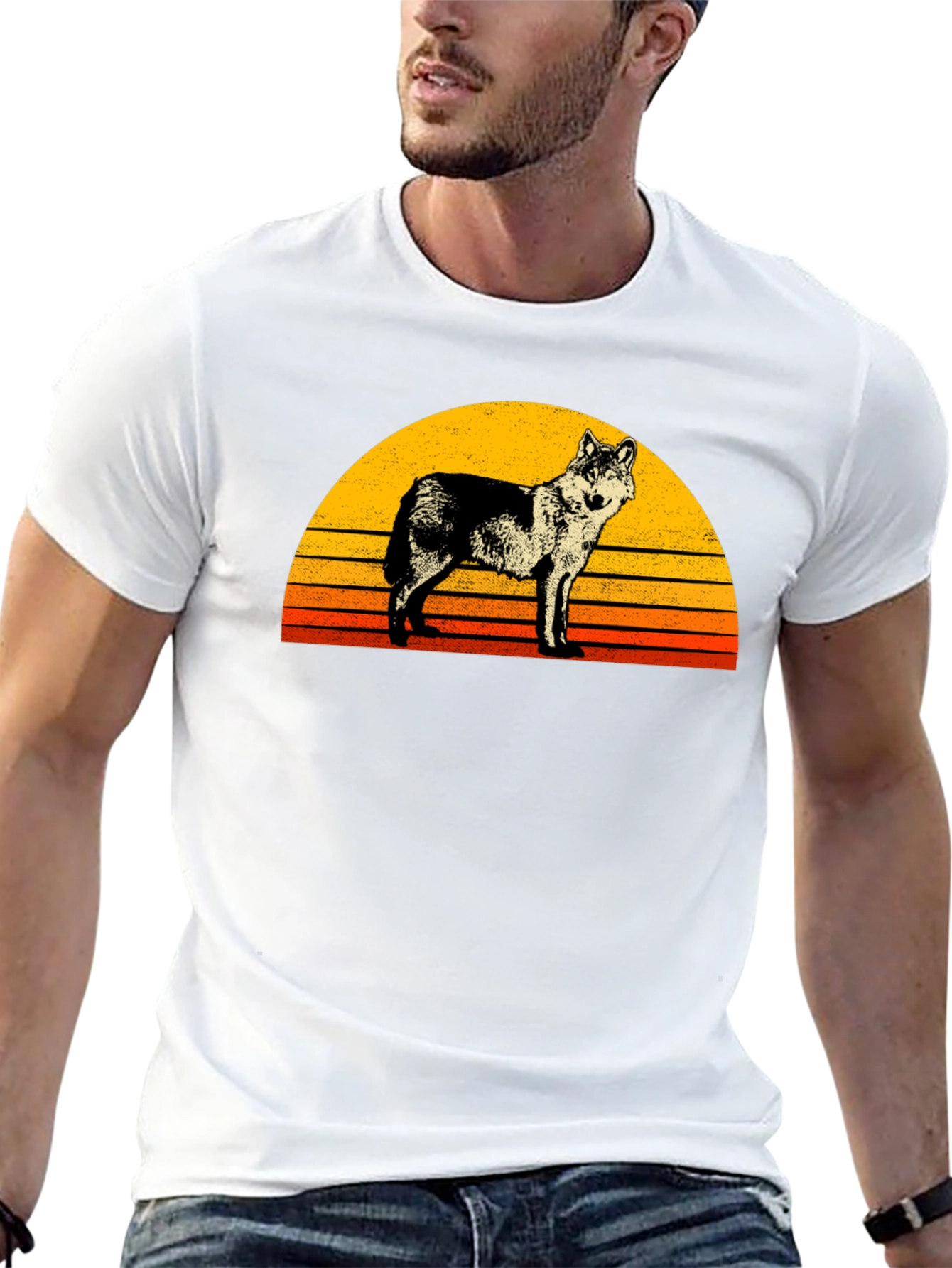 Retro Wolf Sunset Graphic Tee - Black