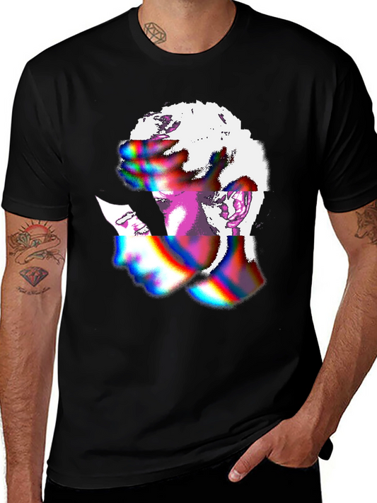 Abstract Glitch Art Graphic Tee - Black Unisex Shirt
