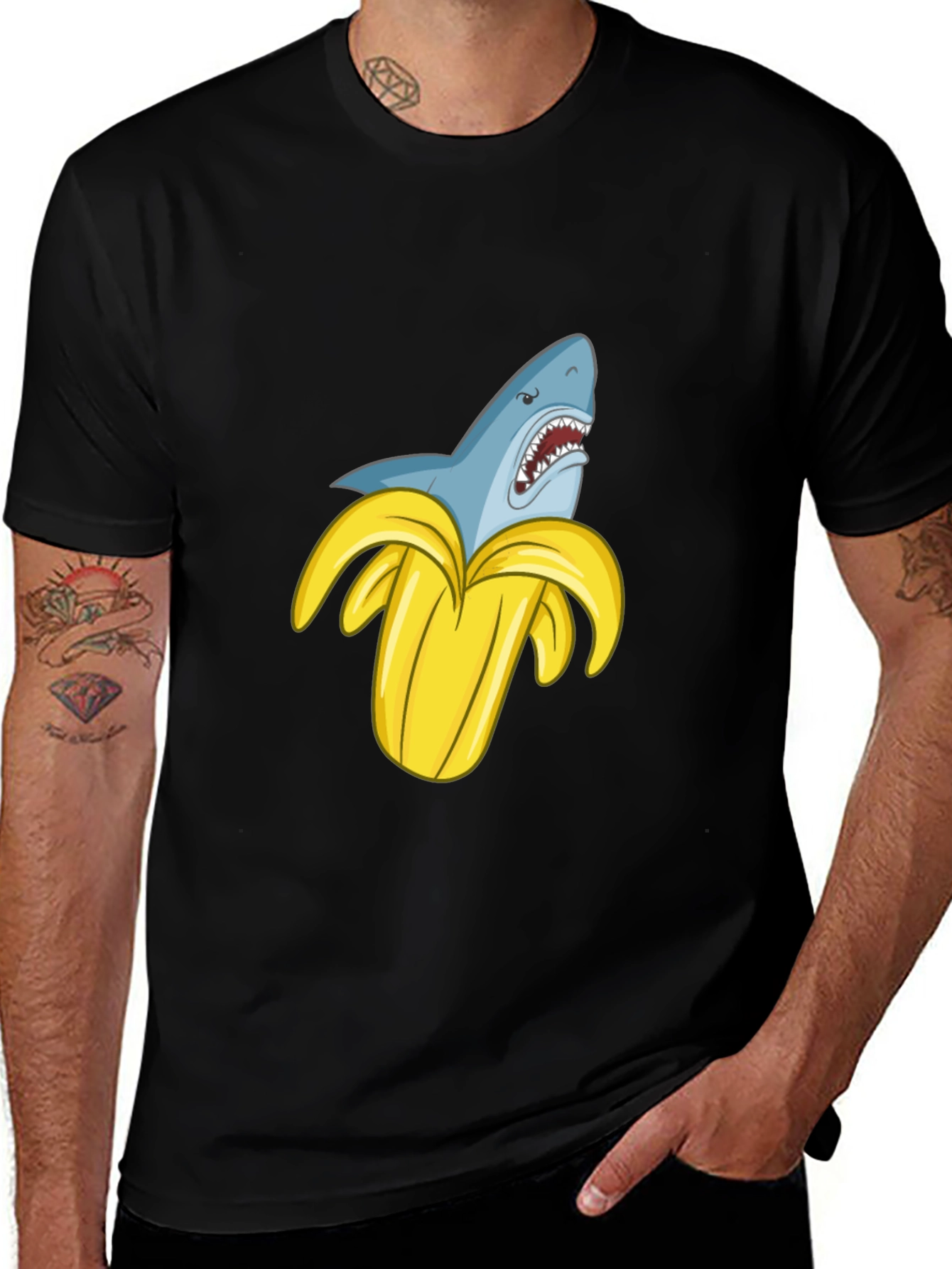 Shark Banana Funny Graphic T-Shirt