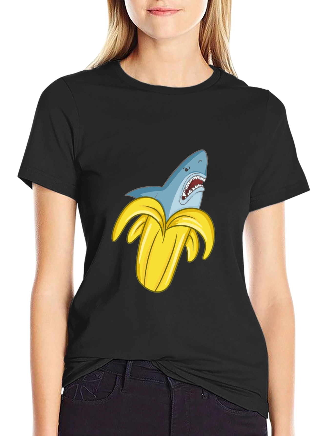 Shark Banana Funny Graphic T-Shirt