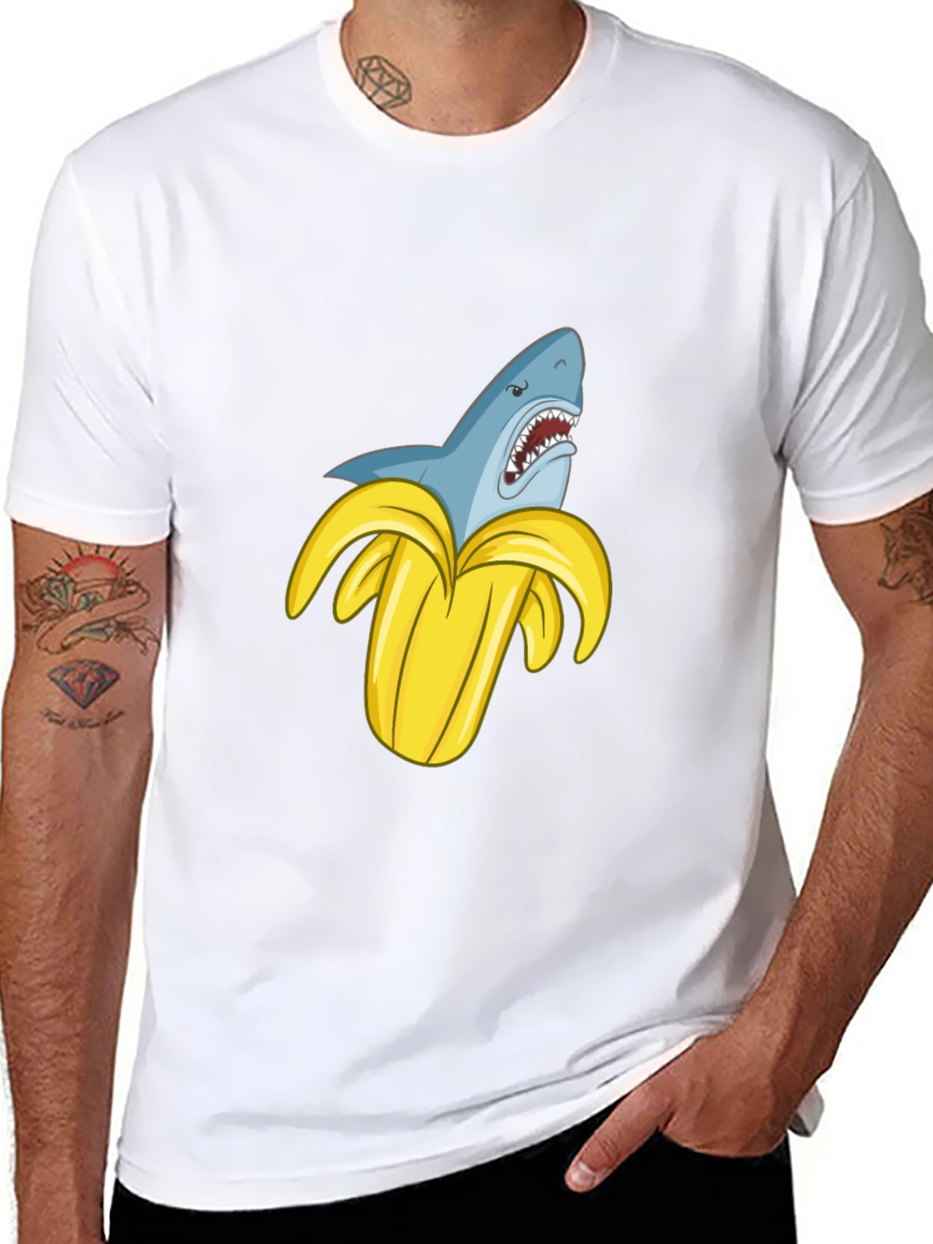 Shark Banana Funny Graphic T-Shirt