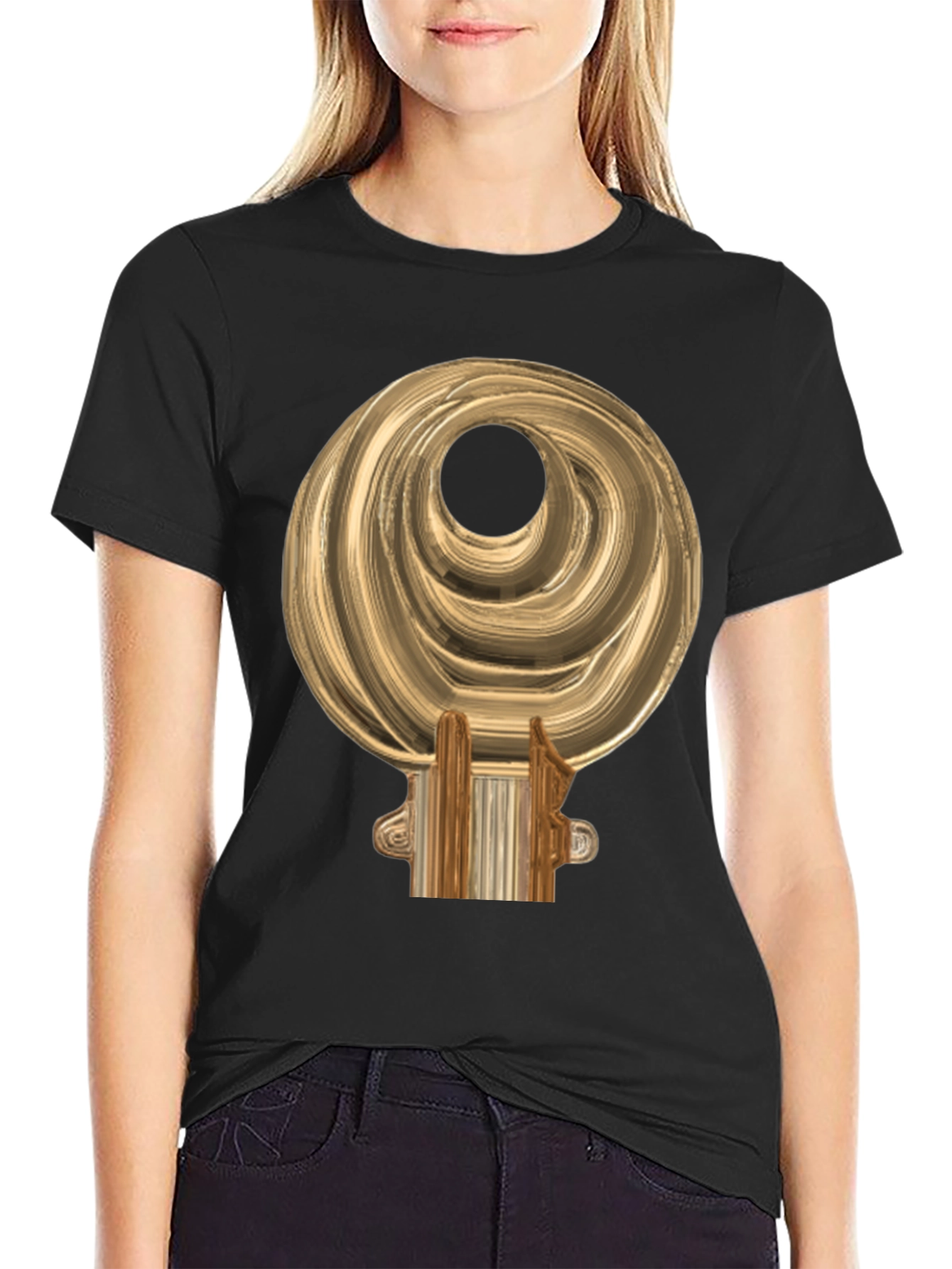 Golden Sankofa Bird Symbol Black T-Shirt