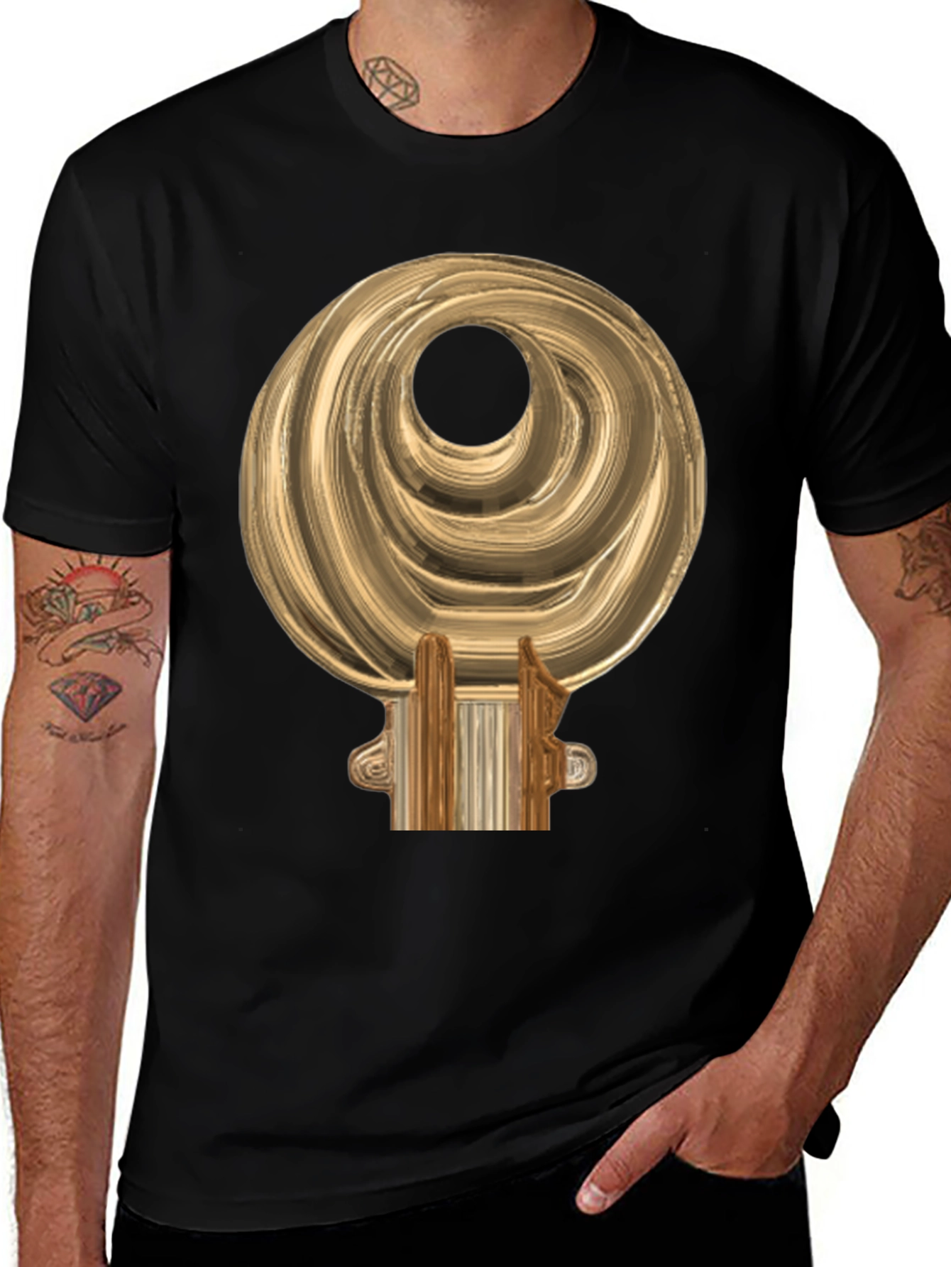 Golden Sankofa Bird Symbol Black T-Shirt