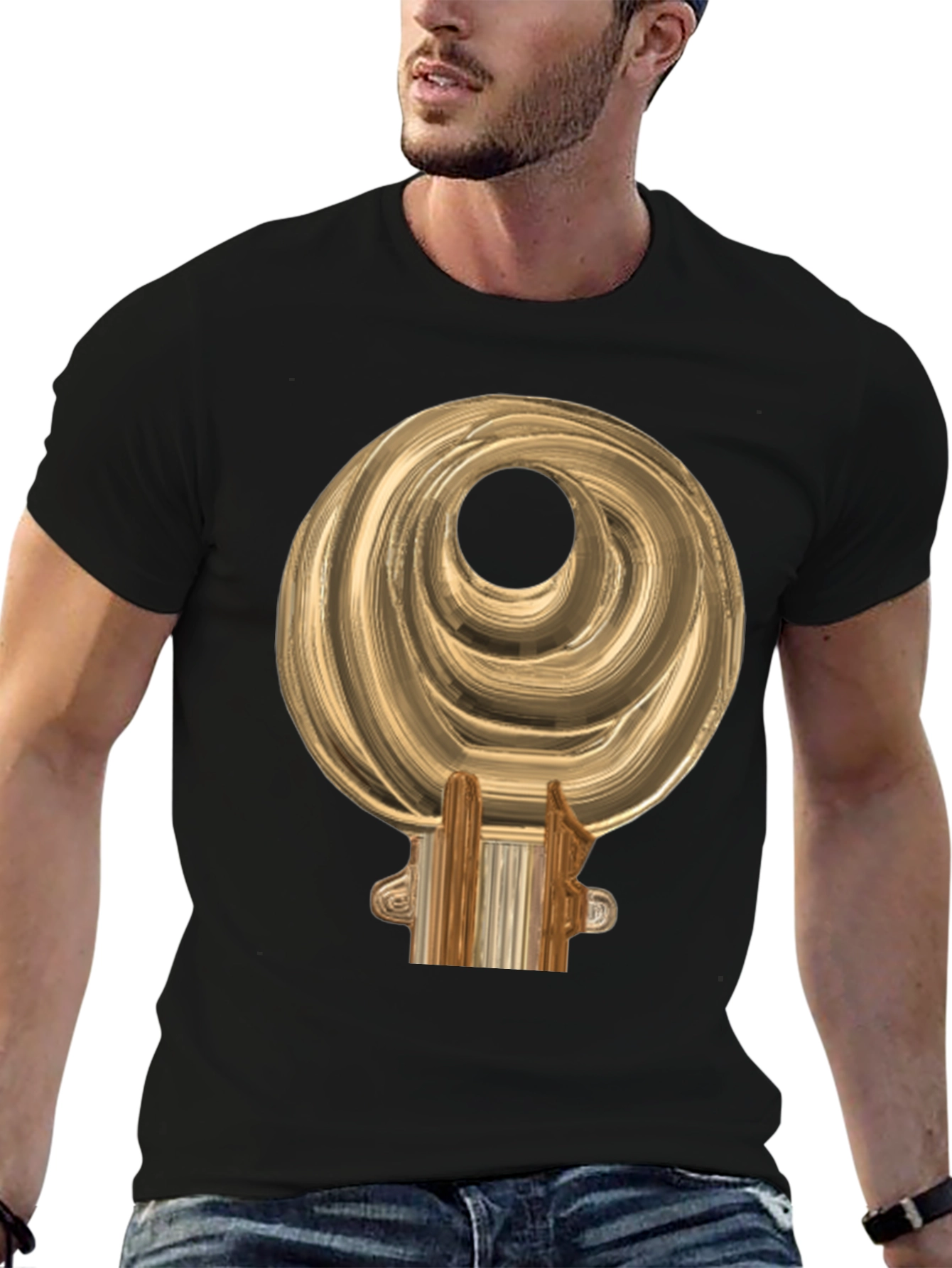 Golden Sankofa Bird Symbol Black T-Shirt