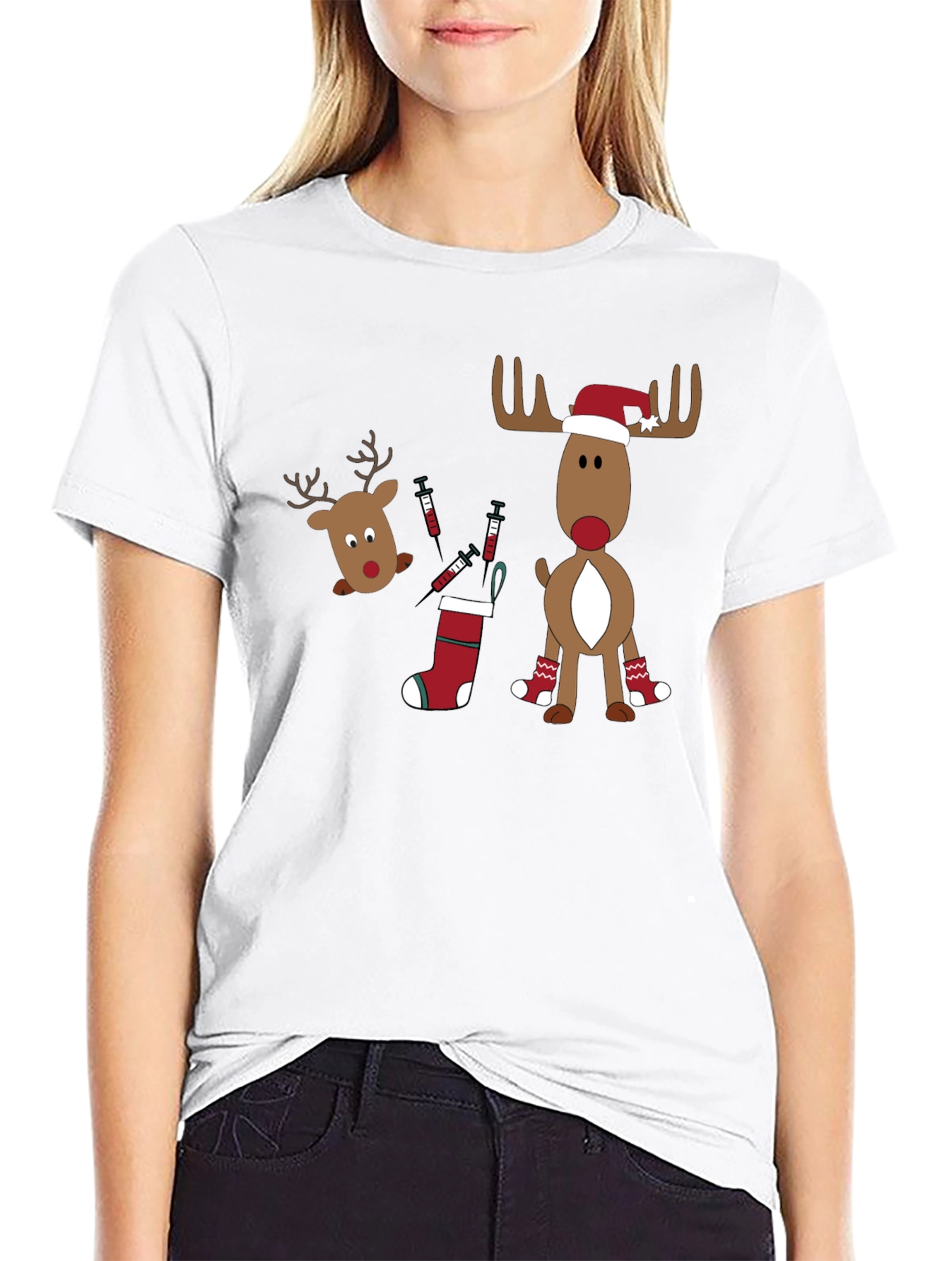 Novelty Christmas Reindeer Vaccine T-Shirt