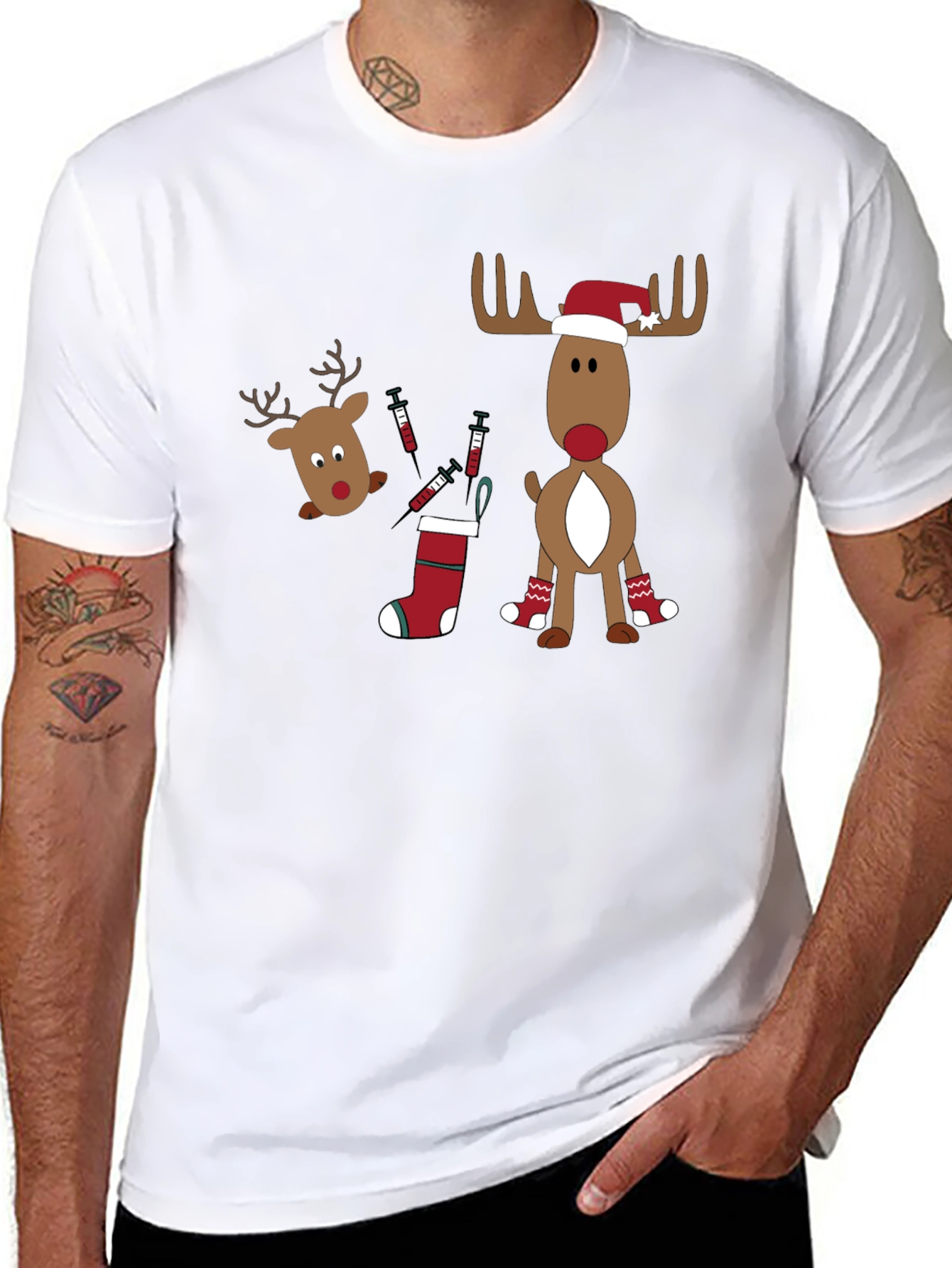 Novelty Christmas Reindeer Vaccine T-Shirt