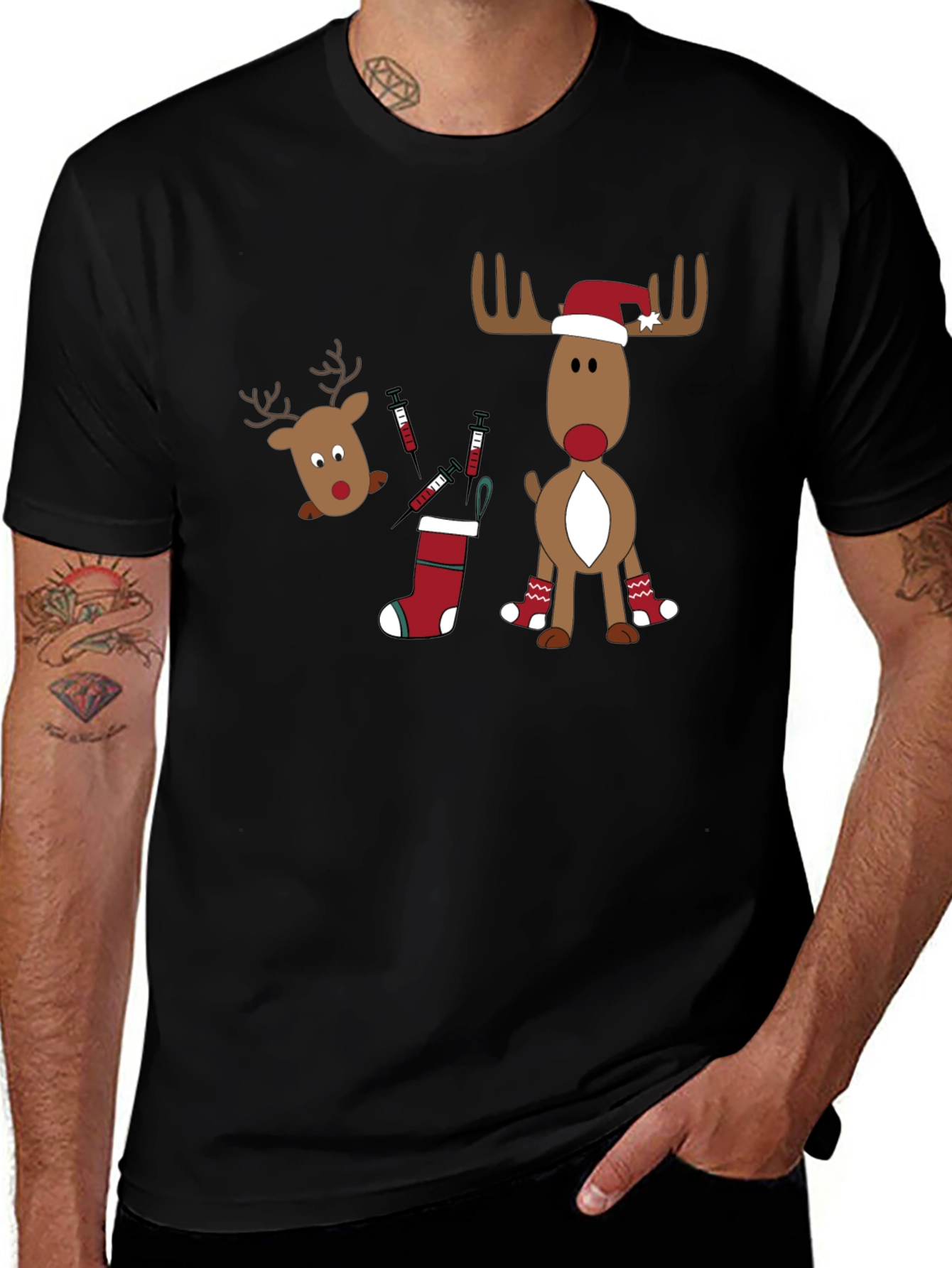 Novelty Christmas Reindeer Vaccine T-Shirt