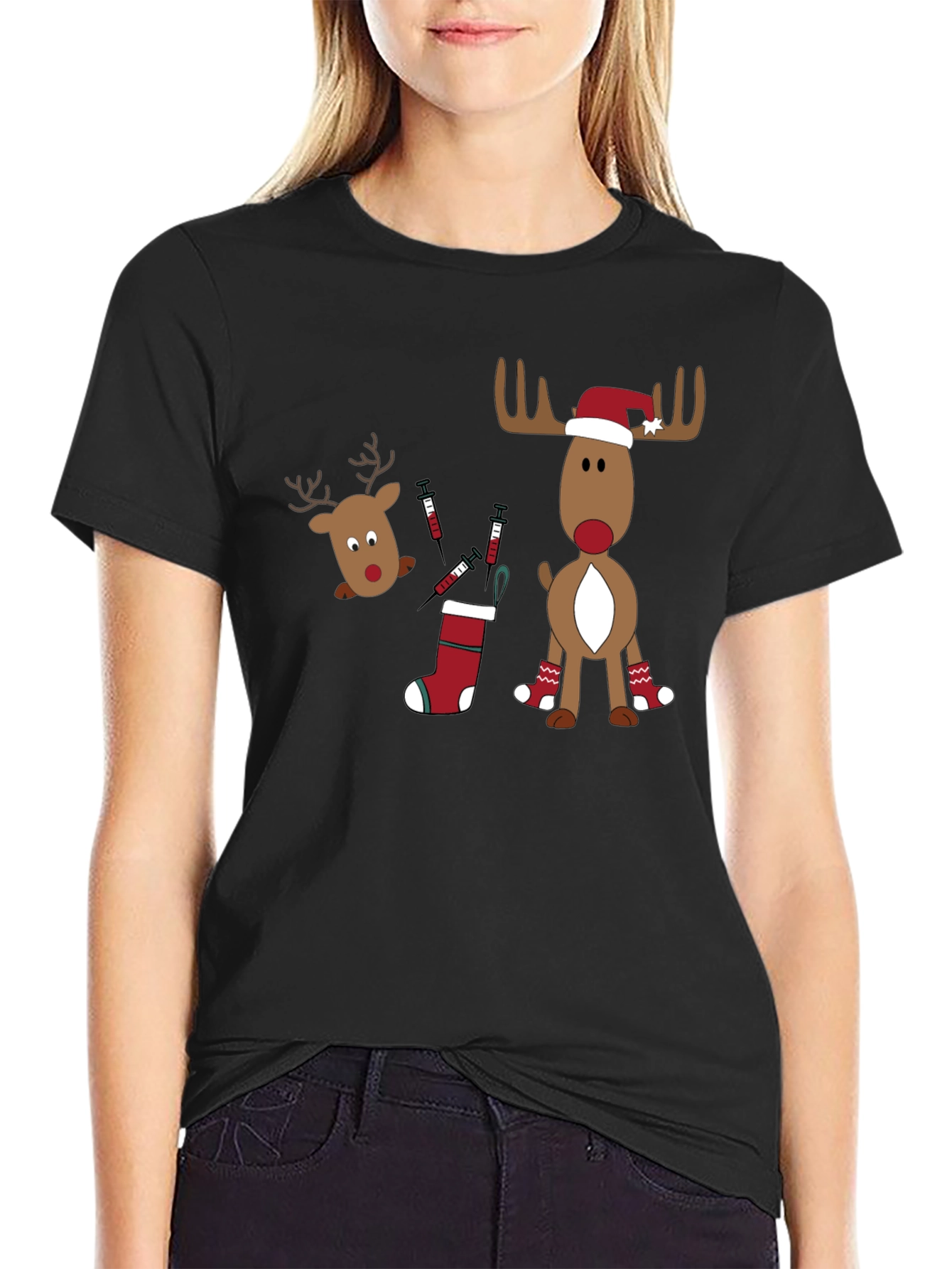 Novelty Christmas Reindeer Vaccine T-Shirt