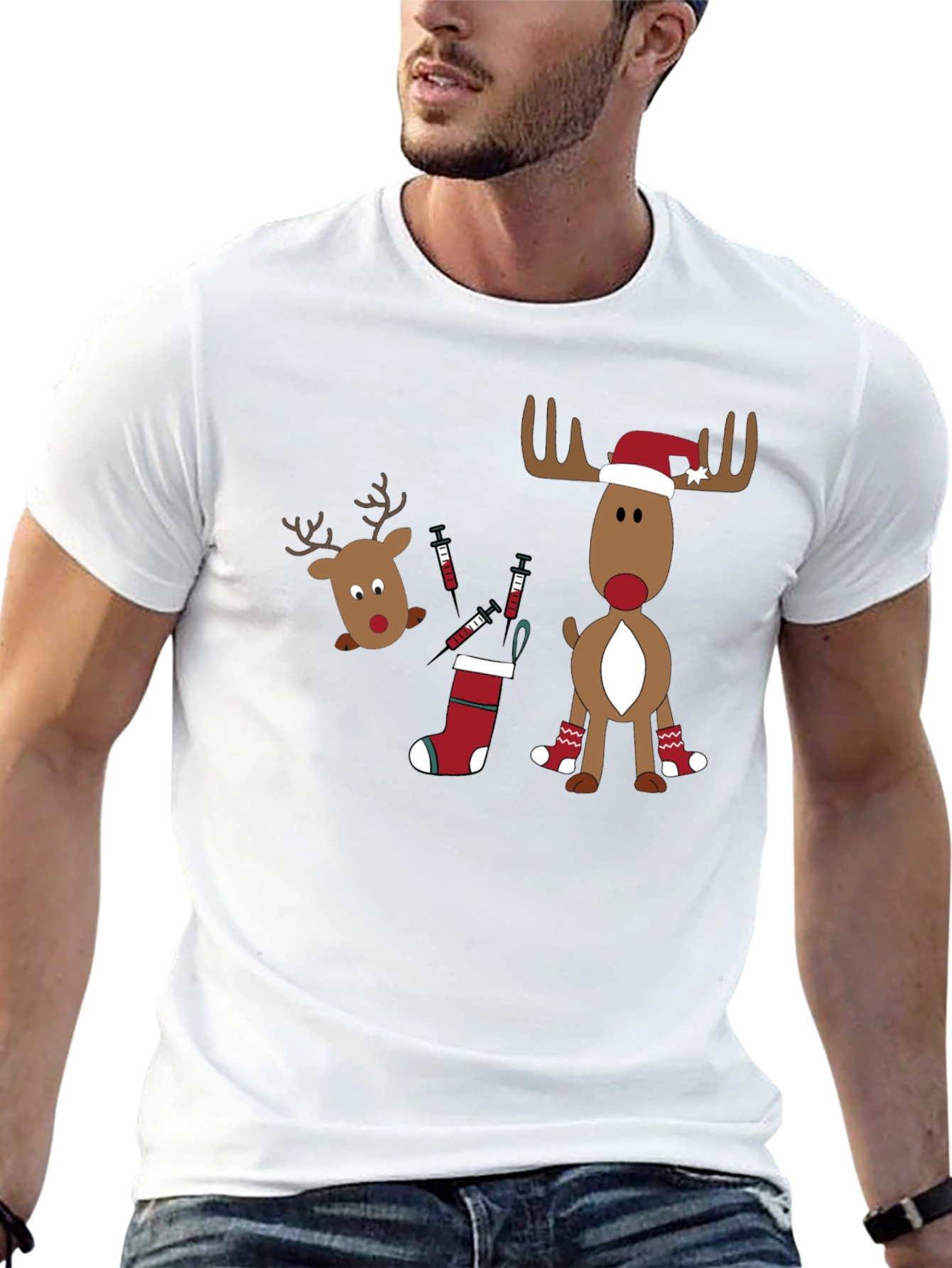 Novelty Christmas Reindeer Vaccine T-Shirt