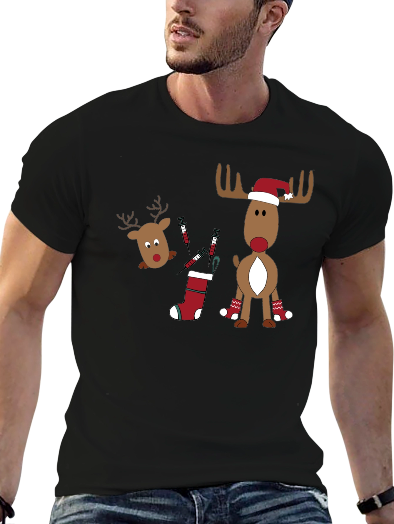 Novelty Christmas Reindeer Vaccine T-Shirt