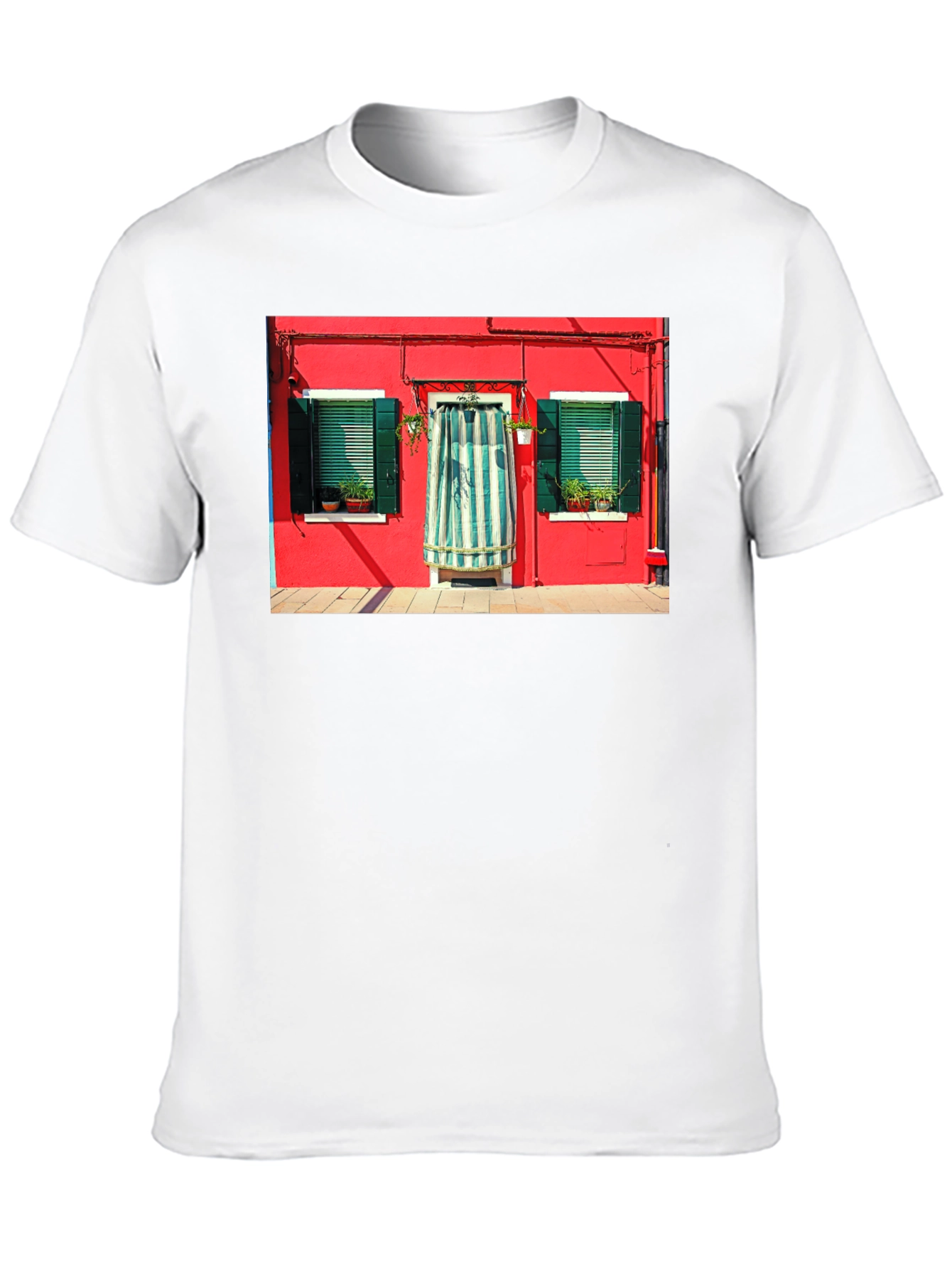 Burano Italy House T-Shirt Black Crew Neck