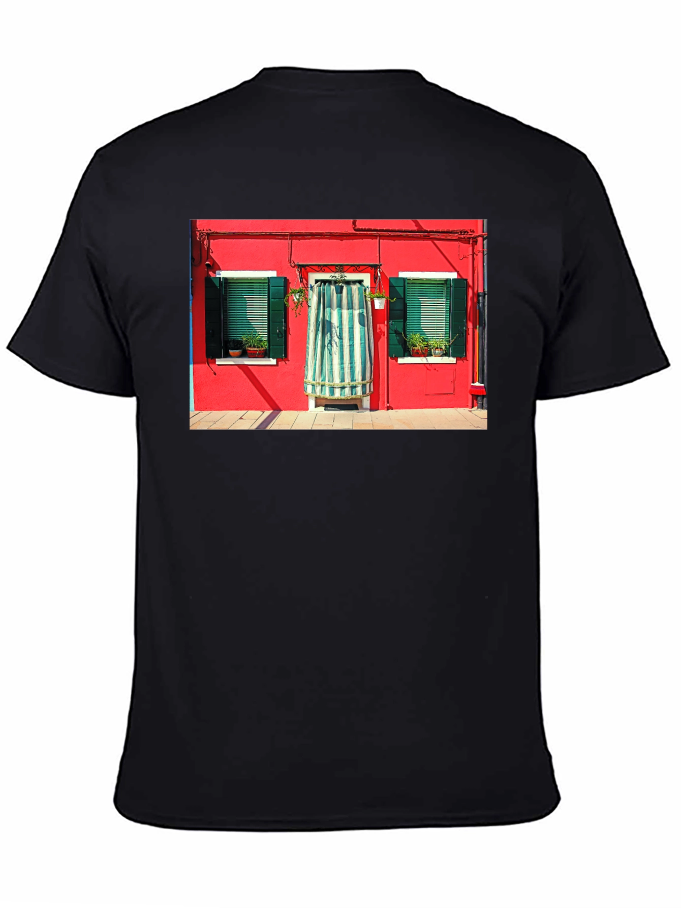 Burano Italy House T-Shirt Black Crew Neck