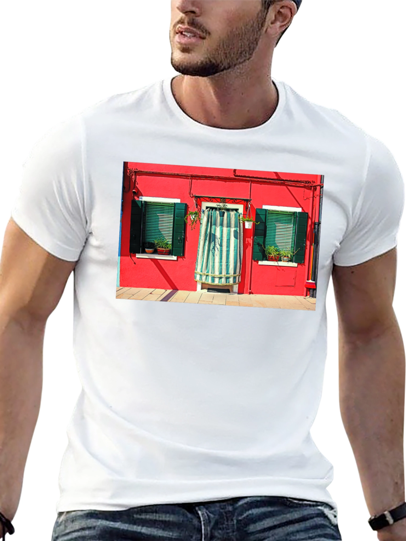 Burano Italy House T-Shirt Black Crew Neck