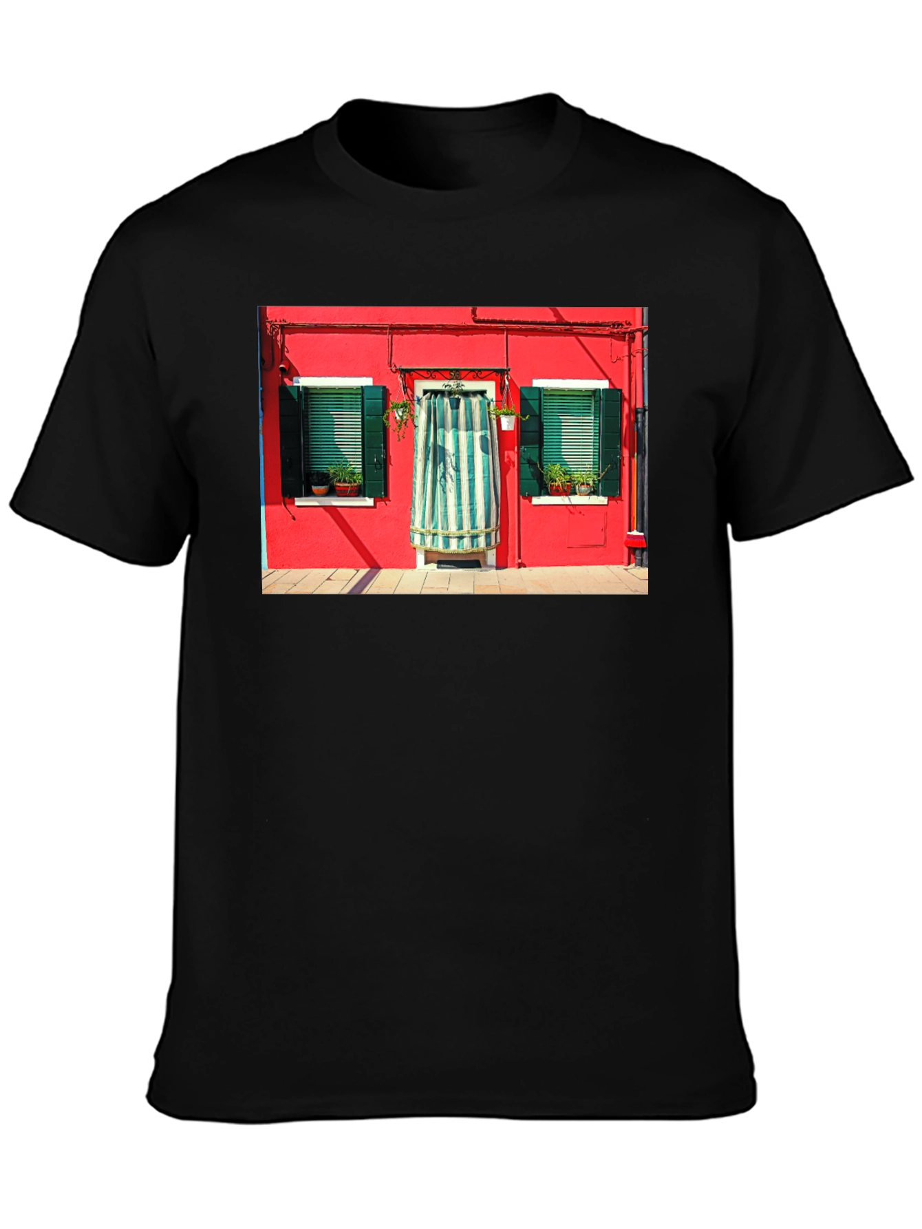 Burano Italy House T-Shirt Black Crew Neck