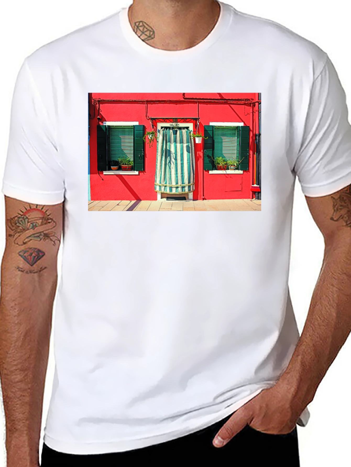 Burano Italy House T-Shirt Black Crew Neck