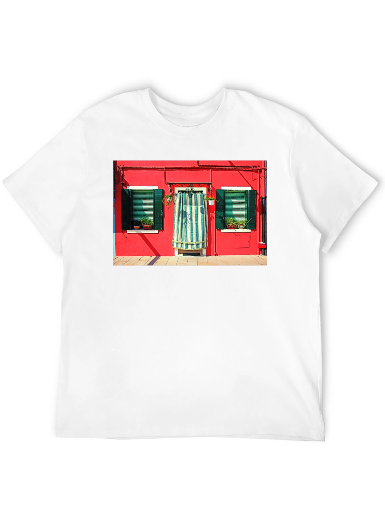 Burano Italy House T-Shirt Black Crew Neck