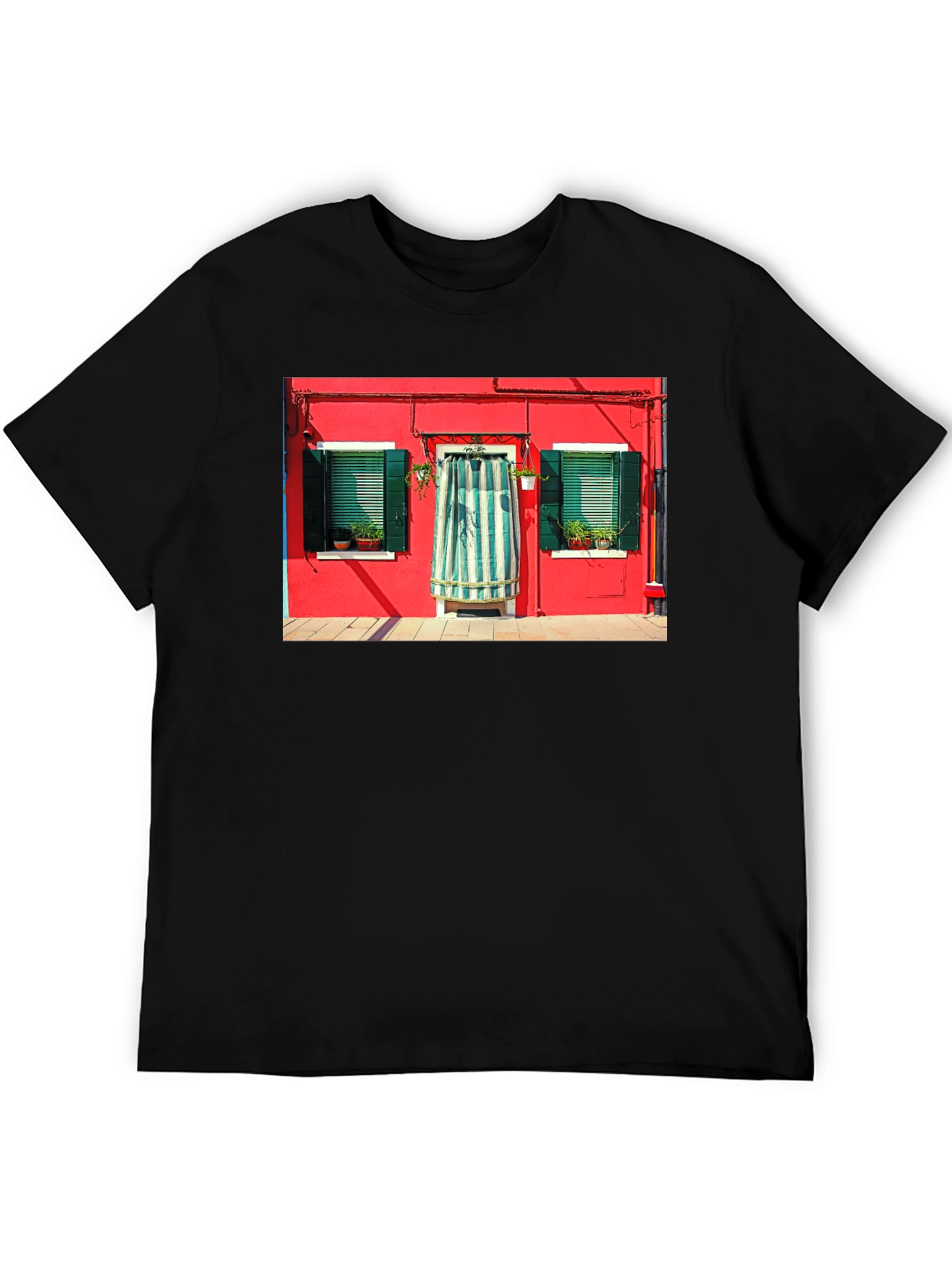 Burano Italy House T-Shirt Black Crew Neck