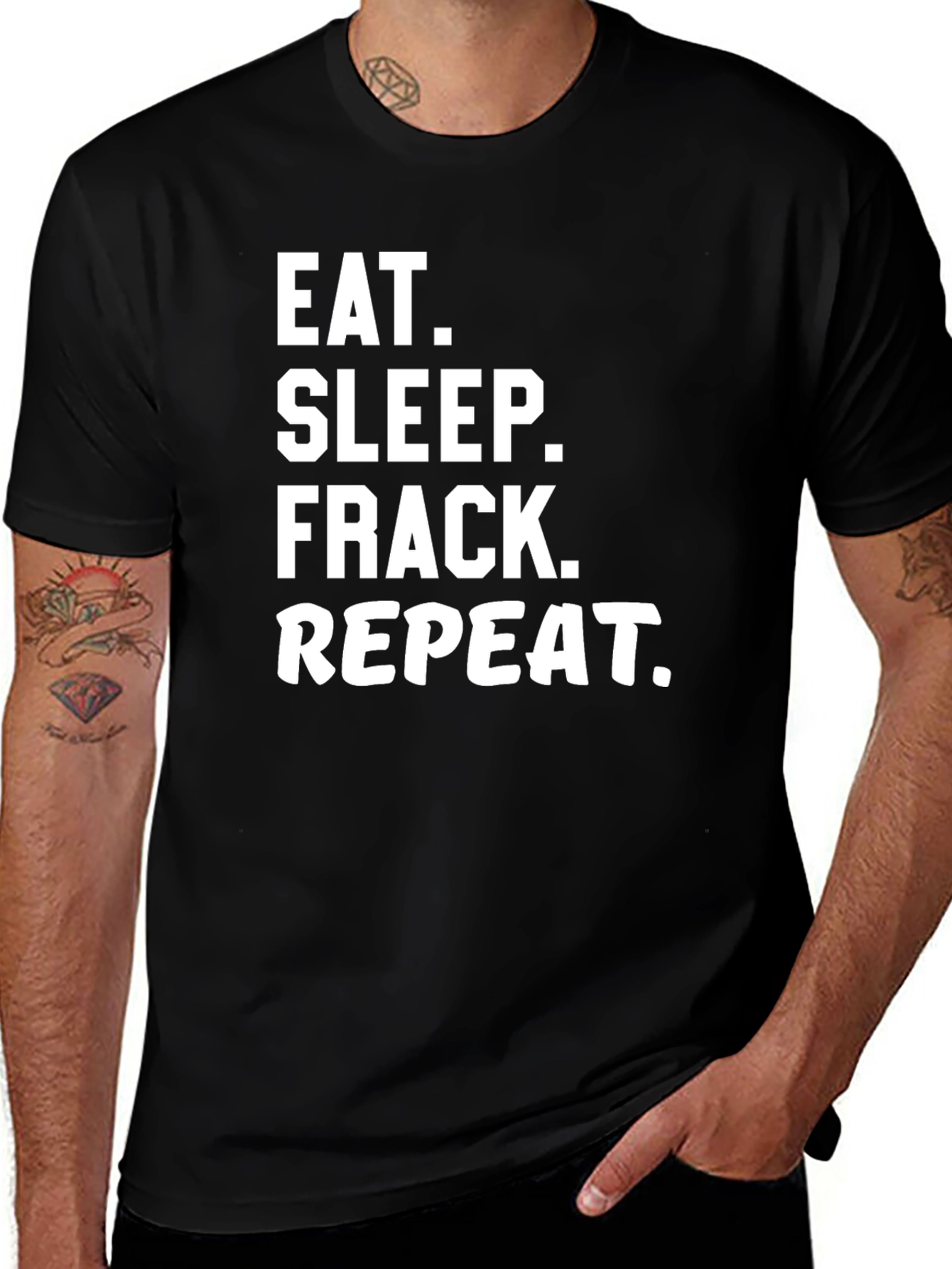 Eat Sleep Frack Repeat Black Graphic T-Shirt
