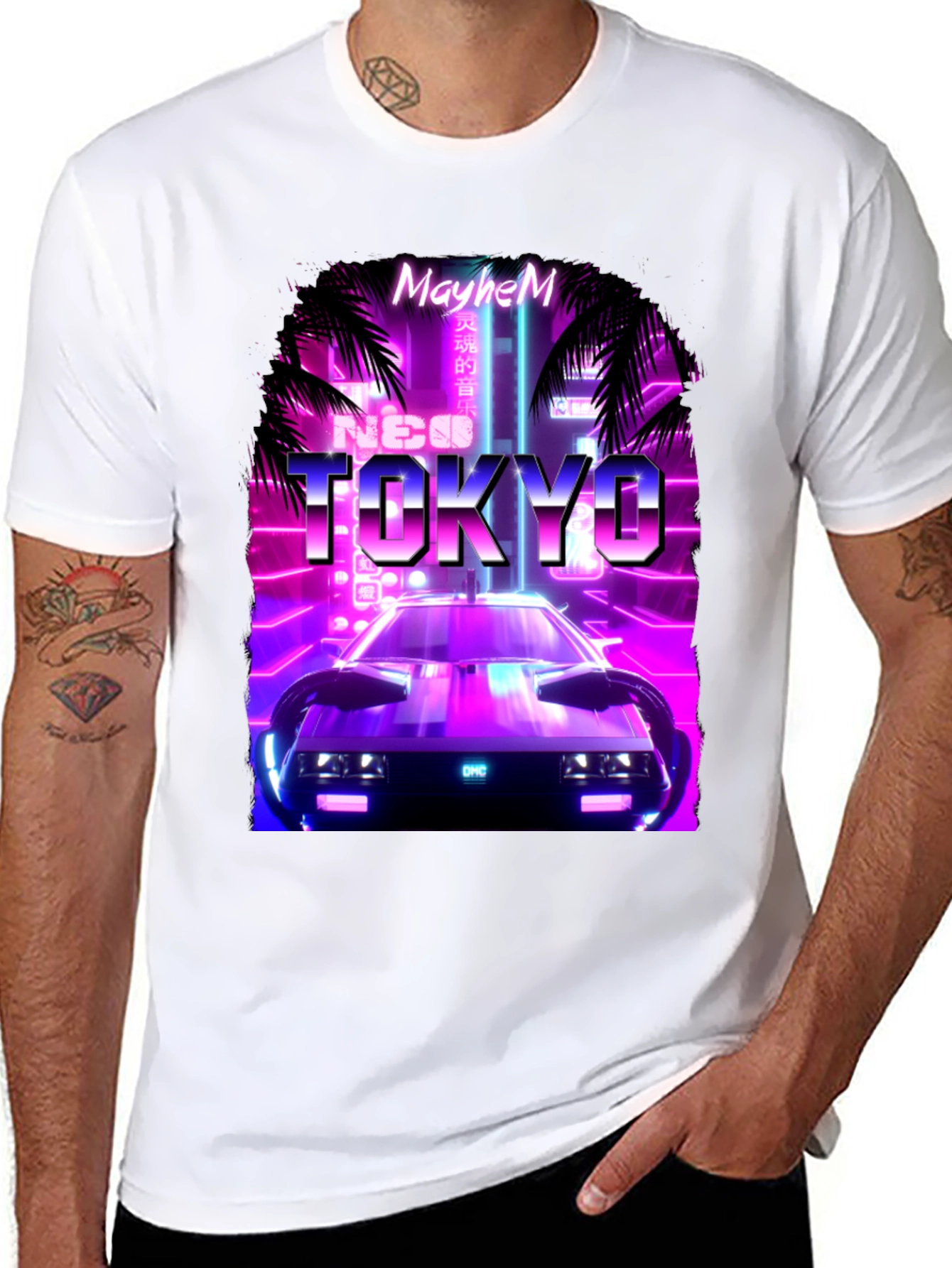 Neo Tokyo Mayhem T-Shirt - Synthwave Car Design