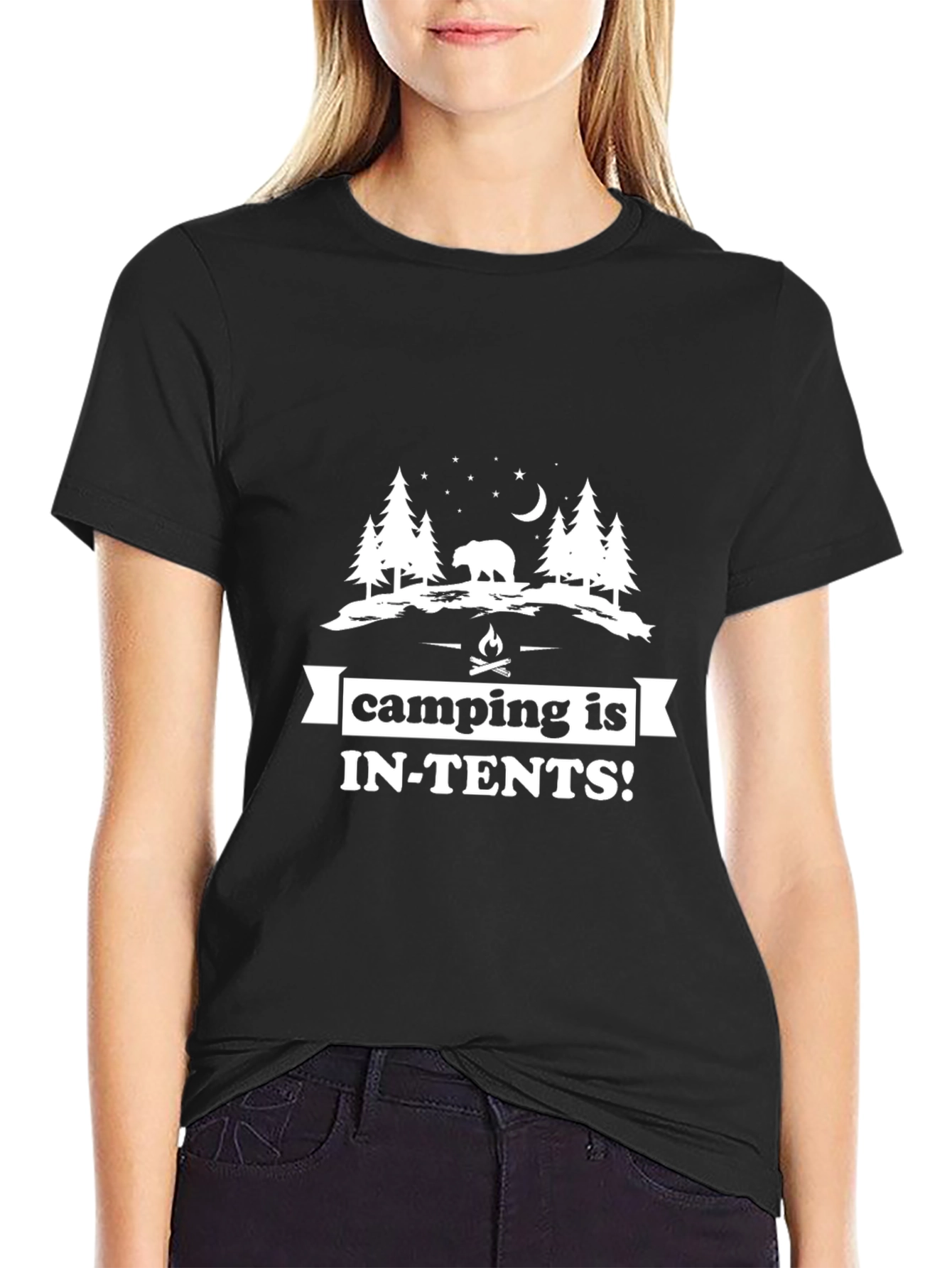 Camping Is In-Tents Black Graphic Tee